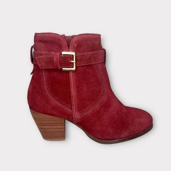 Diba Burgundy Red Buckle Leather Ankle Booties Size 8.5