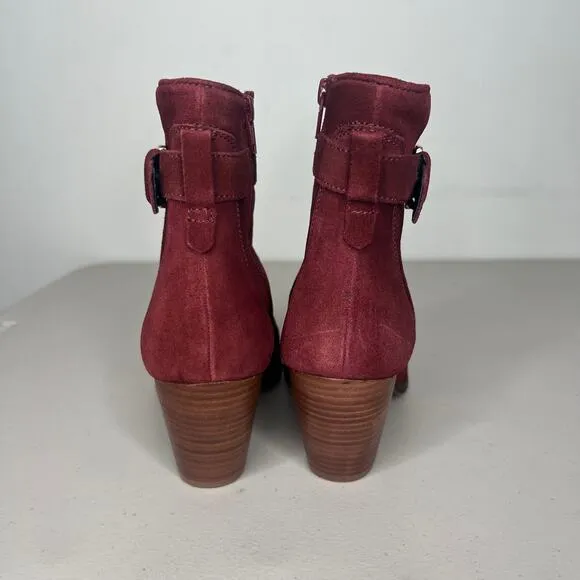Diba Burgundy Red Buckle Leather Ankle Booties Size 8.5