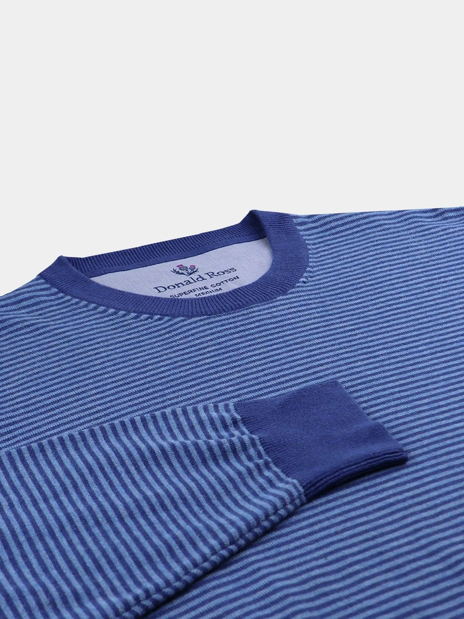 Donald Ross Mens Classic Fit 2-Color Feeder Stripe Cotton Crewneck Pullover - NAVY