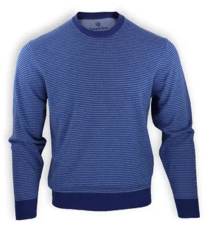 Donald Ross Mens Classic Fit 2-Color Feeder Stripe Cotton Crewneck Pullover - NAVY