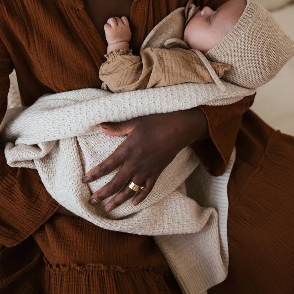 Dora Merino Wool Winter Knit Baby Blanket (Off White)