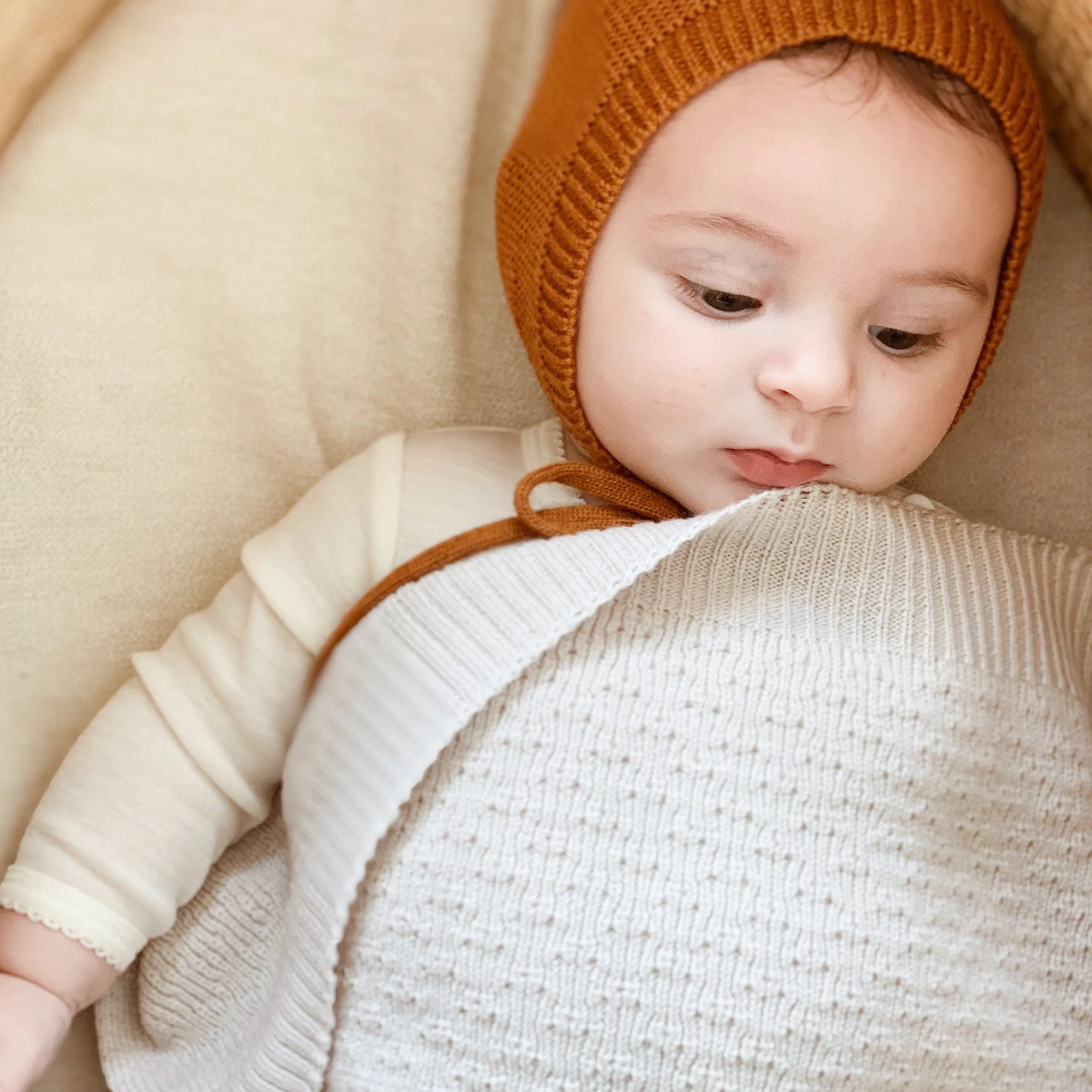 Dora Merino Wool Winter Knit Baby Blanket (Off White)