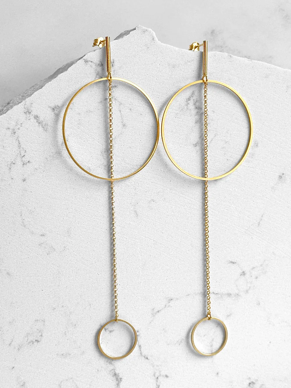 Double Circle Chain Drop Earrings