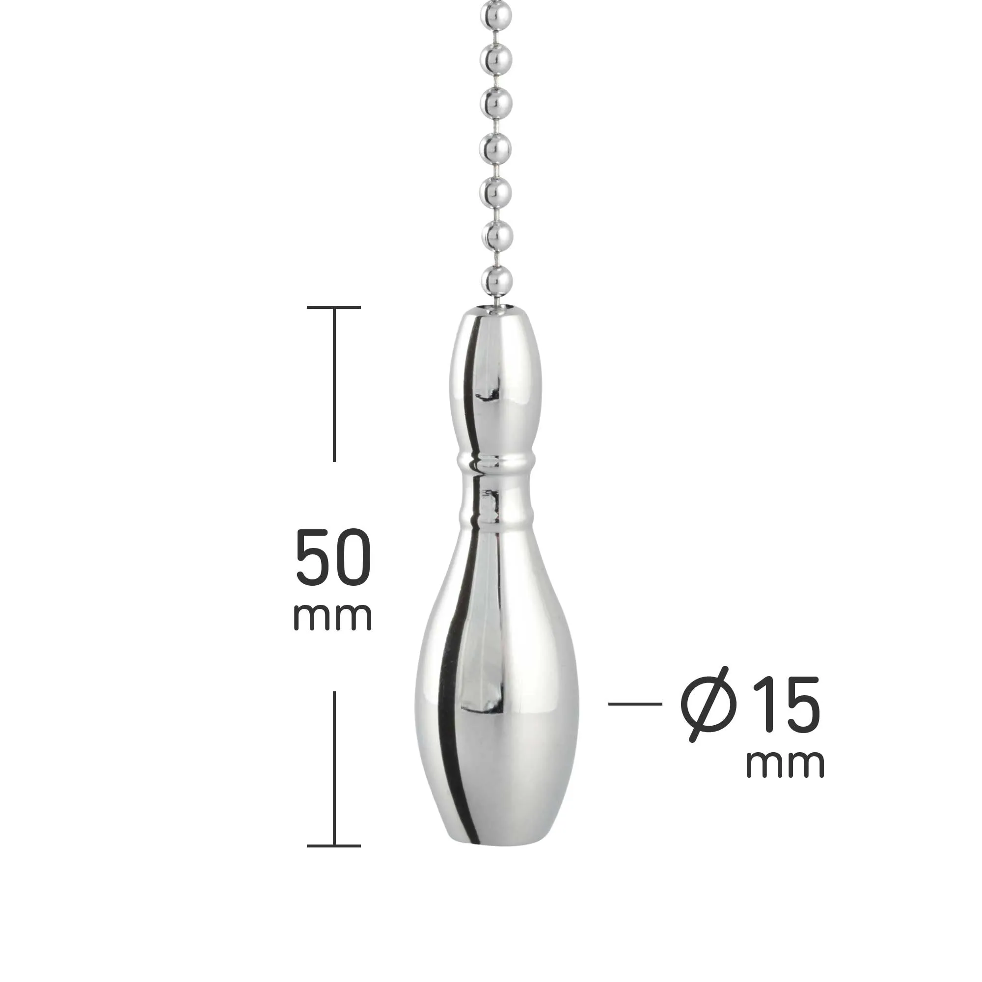 ElekTek Light Pull Chain Chrome Bowling Pin With 80cm Matching Chain