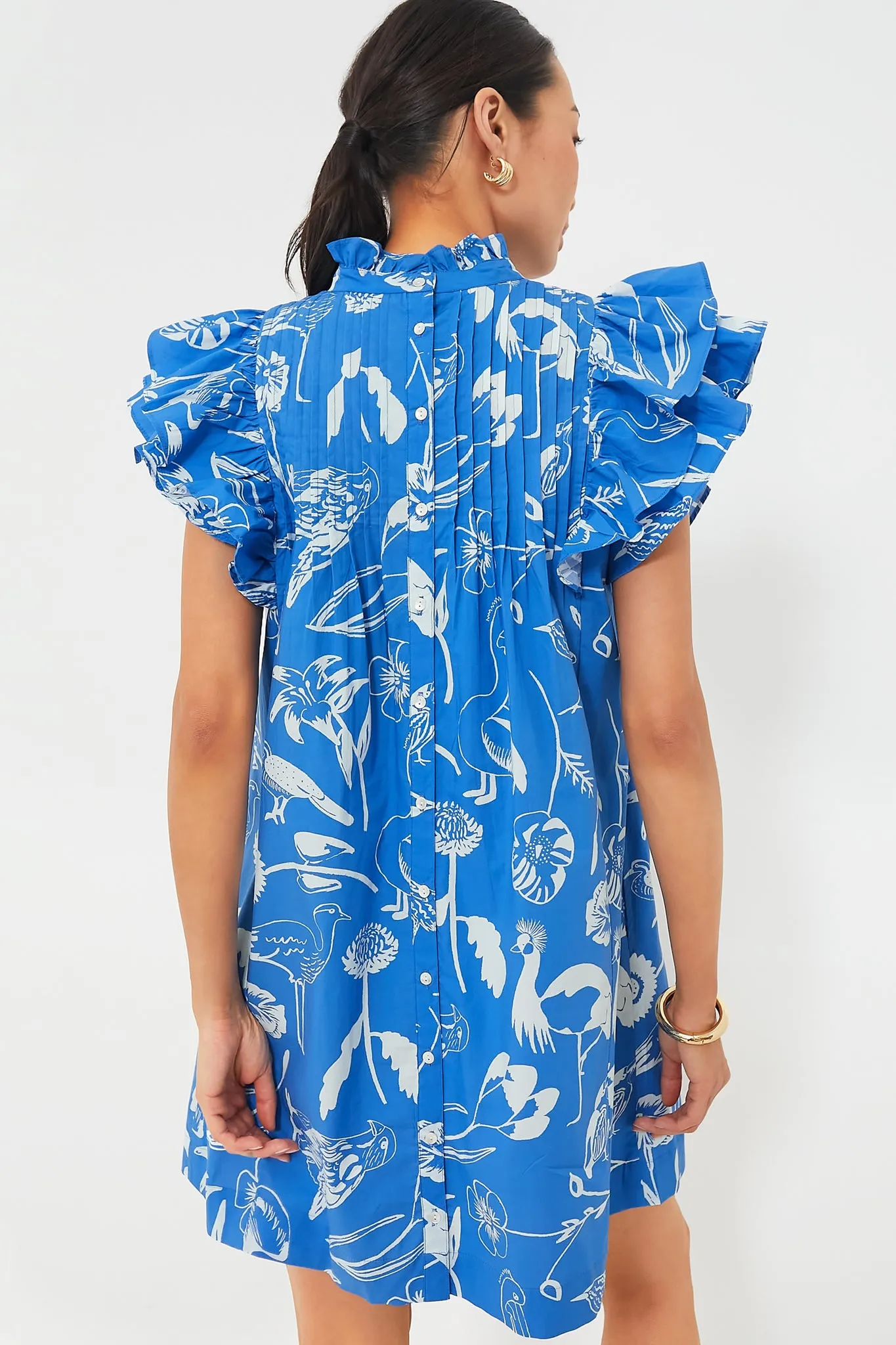Exclusive Audubon Blue Pintuck Ruffle Mini Dress