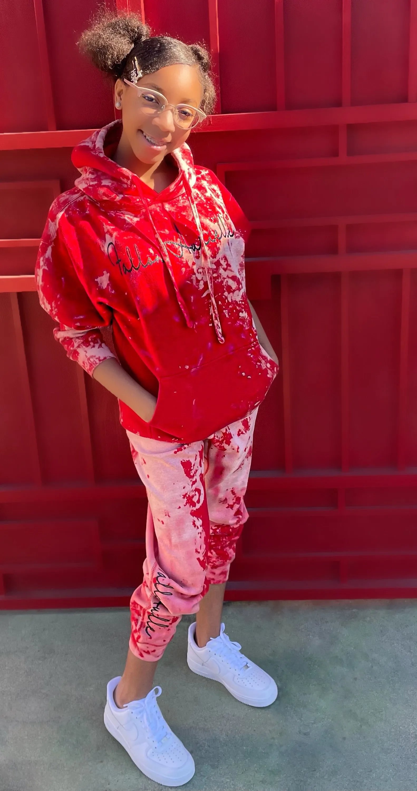 Fallon Aurielle Kids & Unisex Adults Signature Revenge Jogging Set (Red & White)