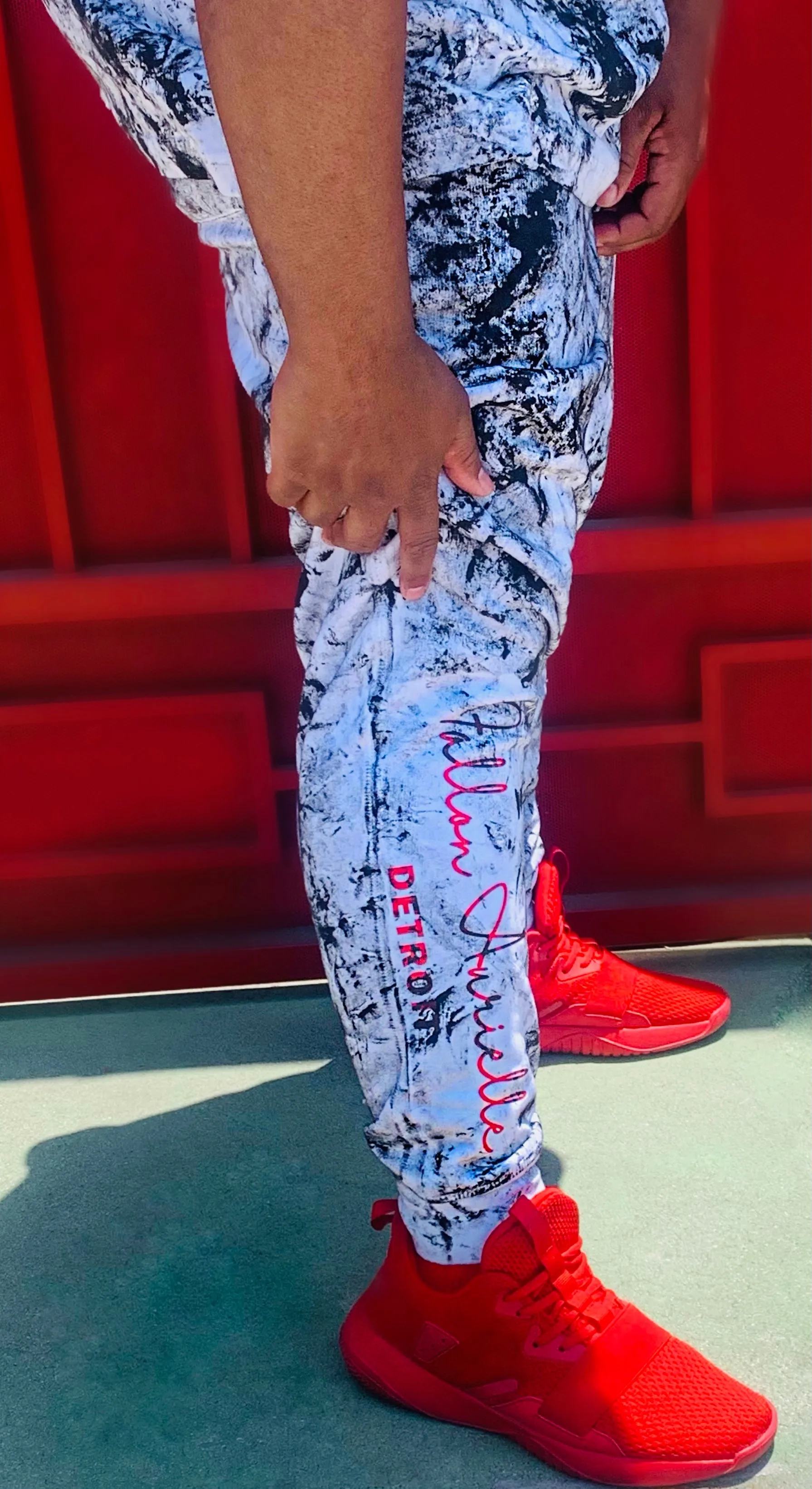 Fallon Aurielle Unisex Signature 3 Piece Detroit Rep Yo Set Jogger Set (White, Red & Black)