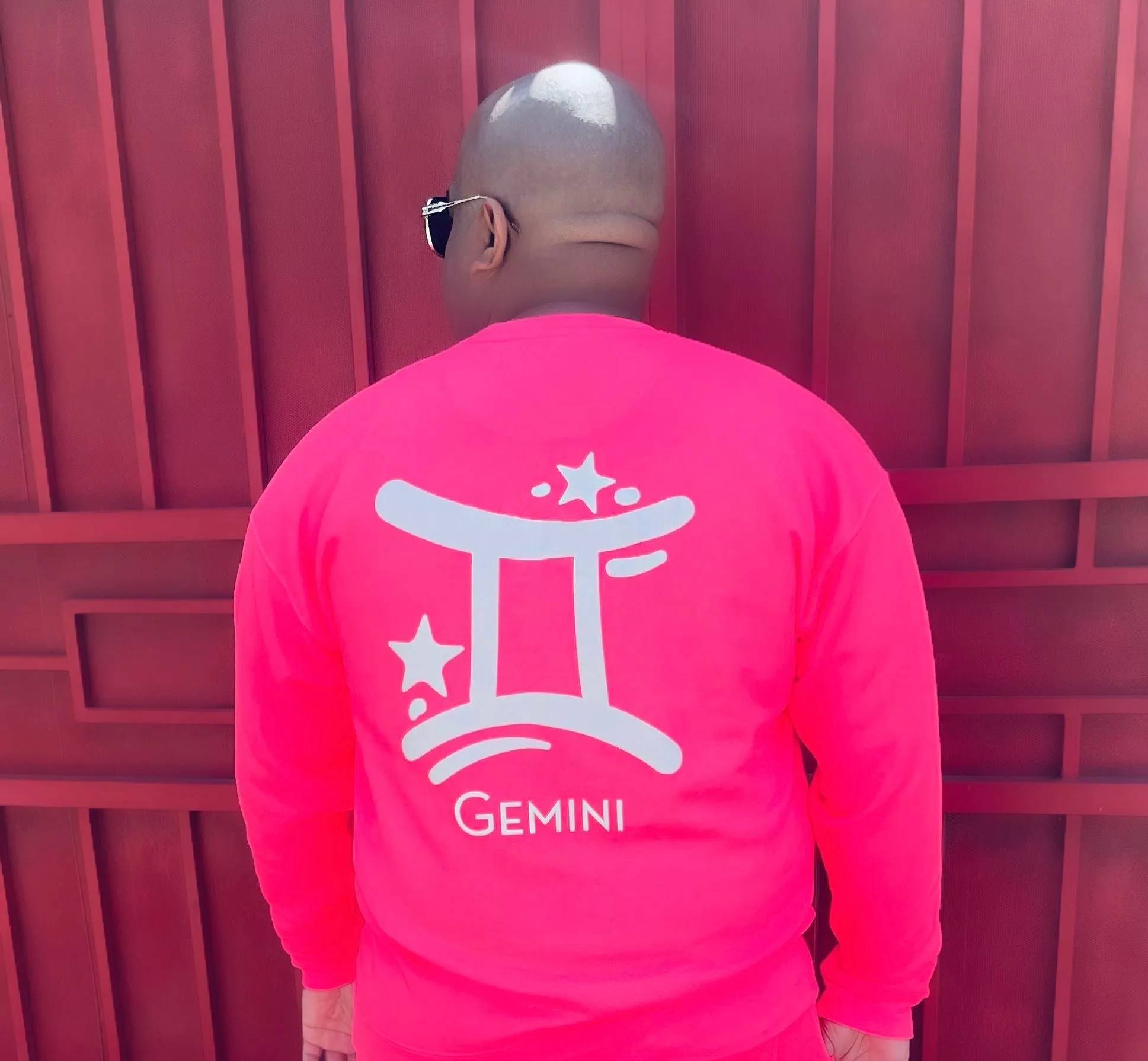 Fallon Aurielle Unisex Signature Gemini Zodiac Crewneck Sweater (Neon Pink & White)
