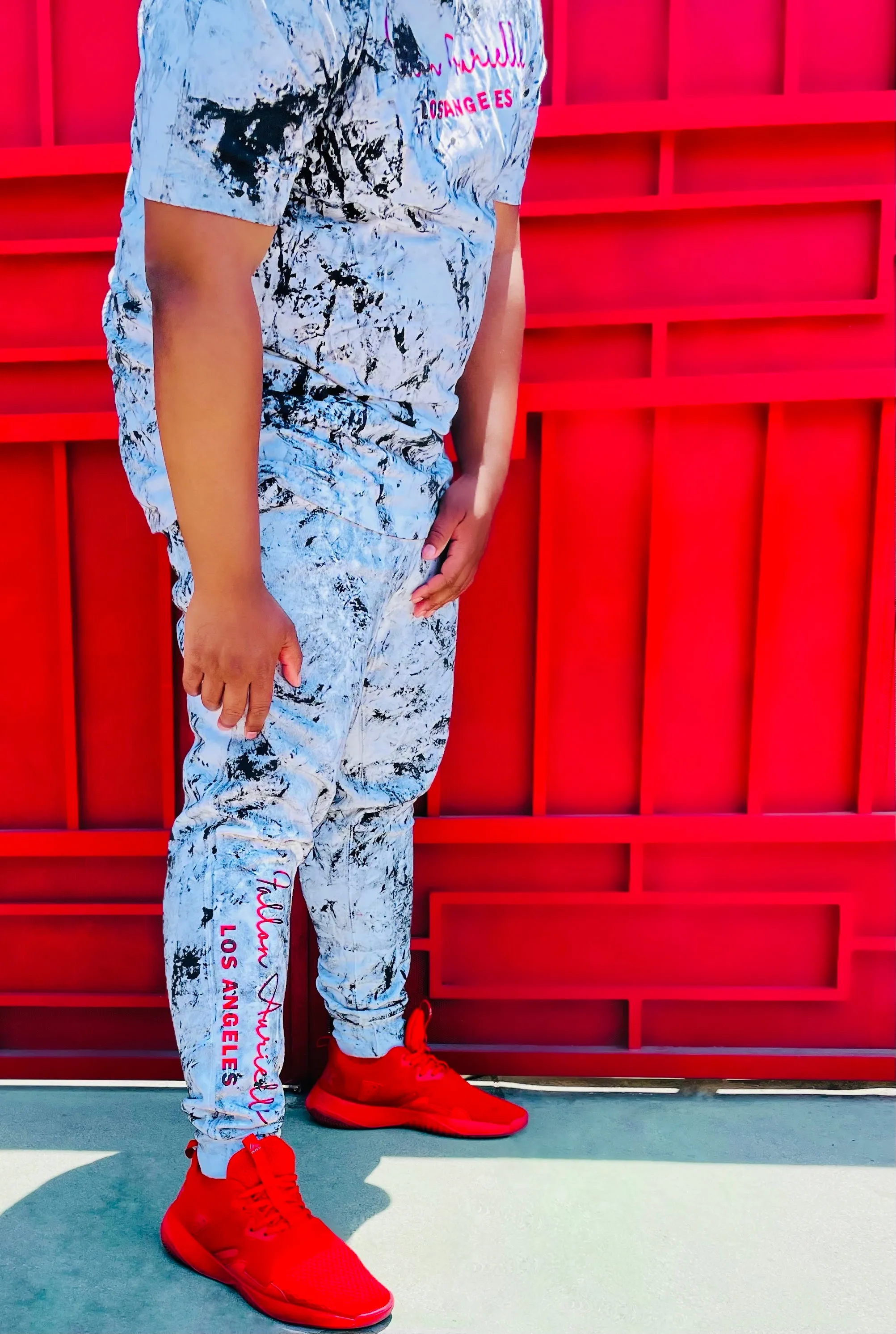Fallon Aurielle Unisex Signature Los Angeles Rep Yo Set Joggers (White, Red & Black)