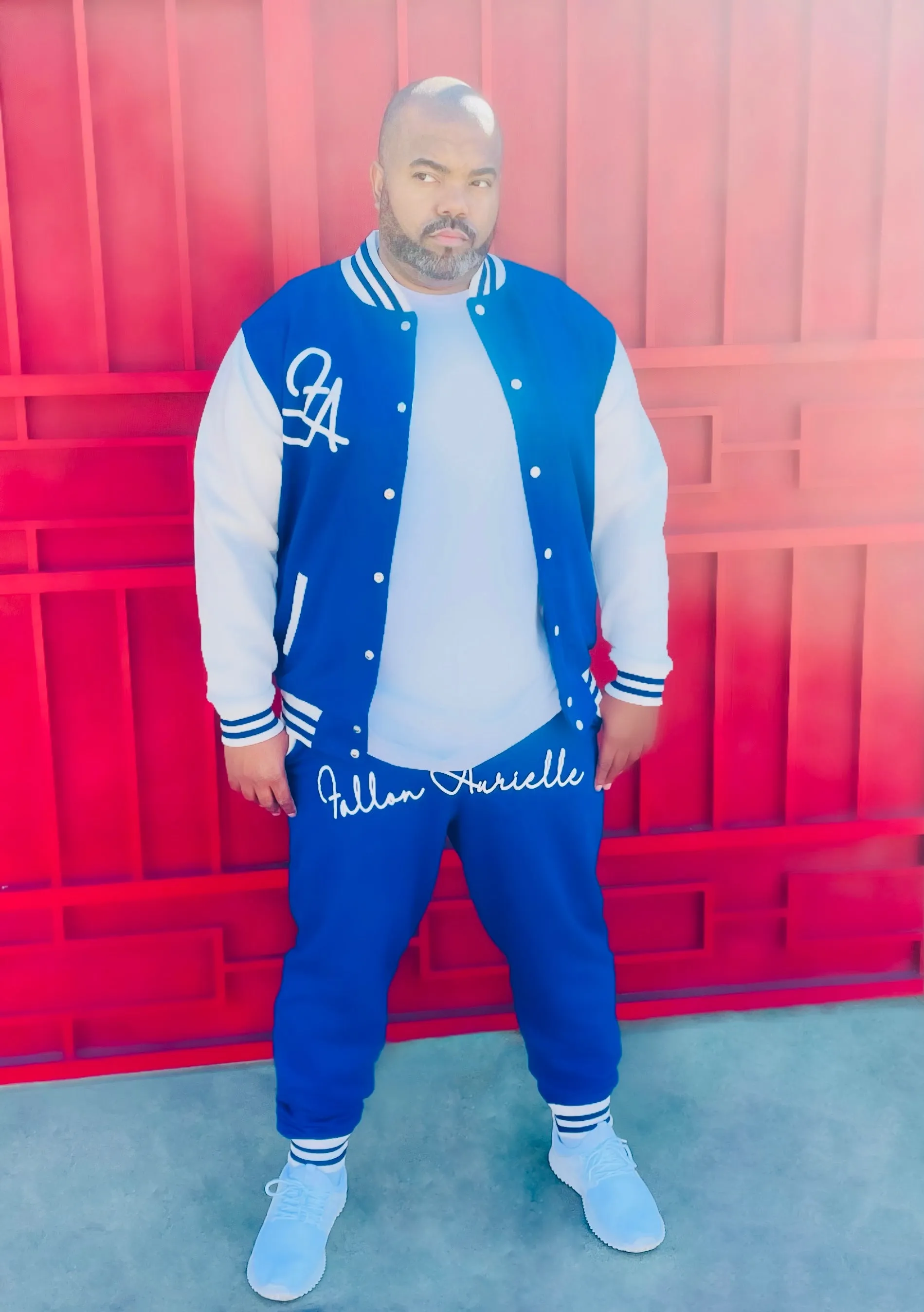 Fallon Aurielle Unisex Signature Sagittarius Zodiac Jacket Jogging Set (Royal Blue & White)