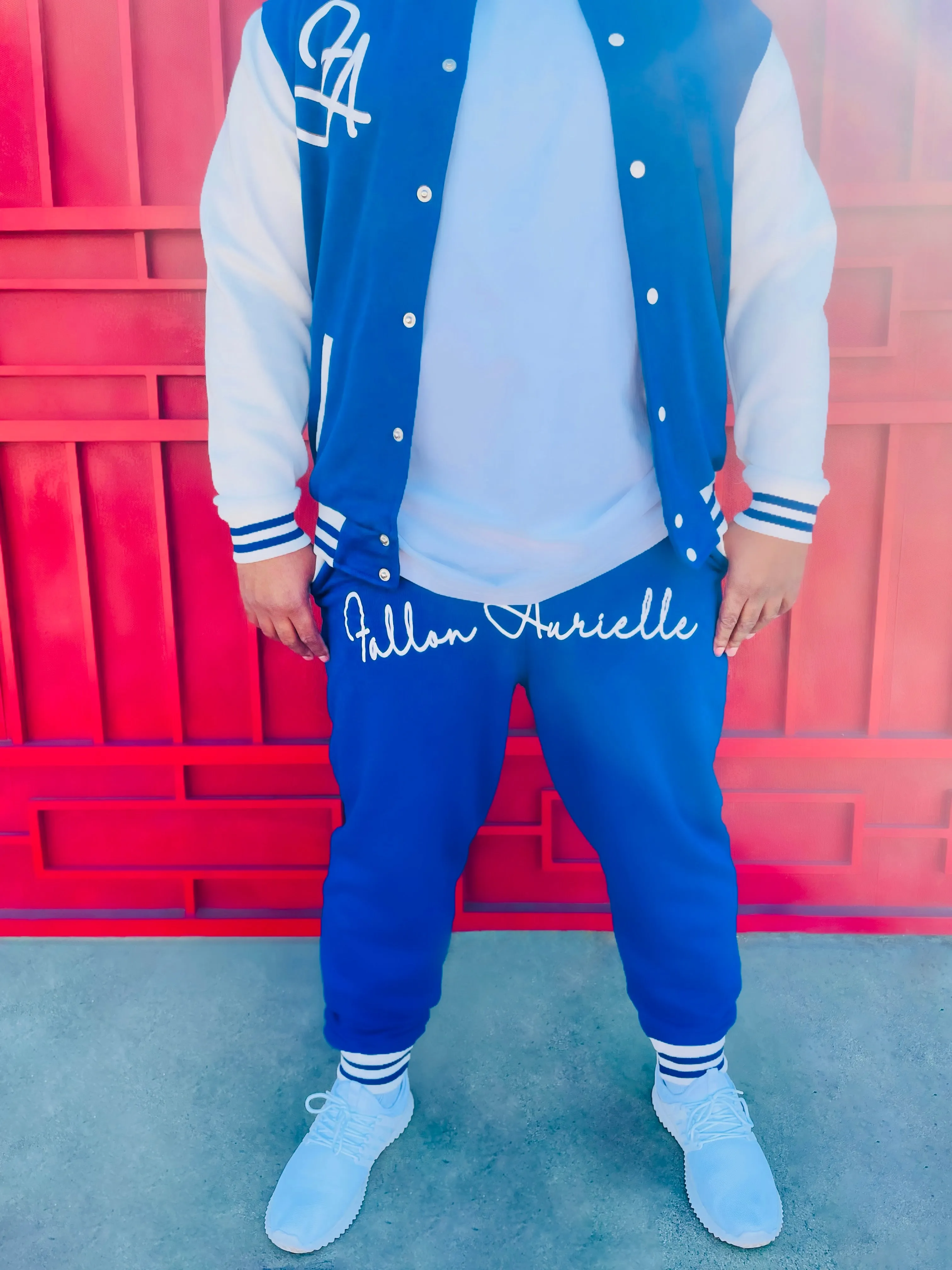 Fallon Aurielle Unisex Signature Sagittarius Zodiac Jacket Jogging Set (Royal Blue & White)