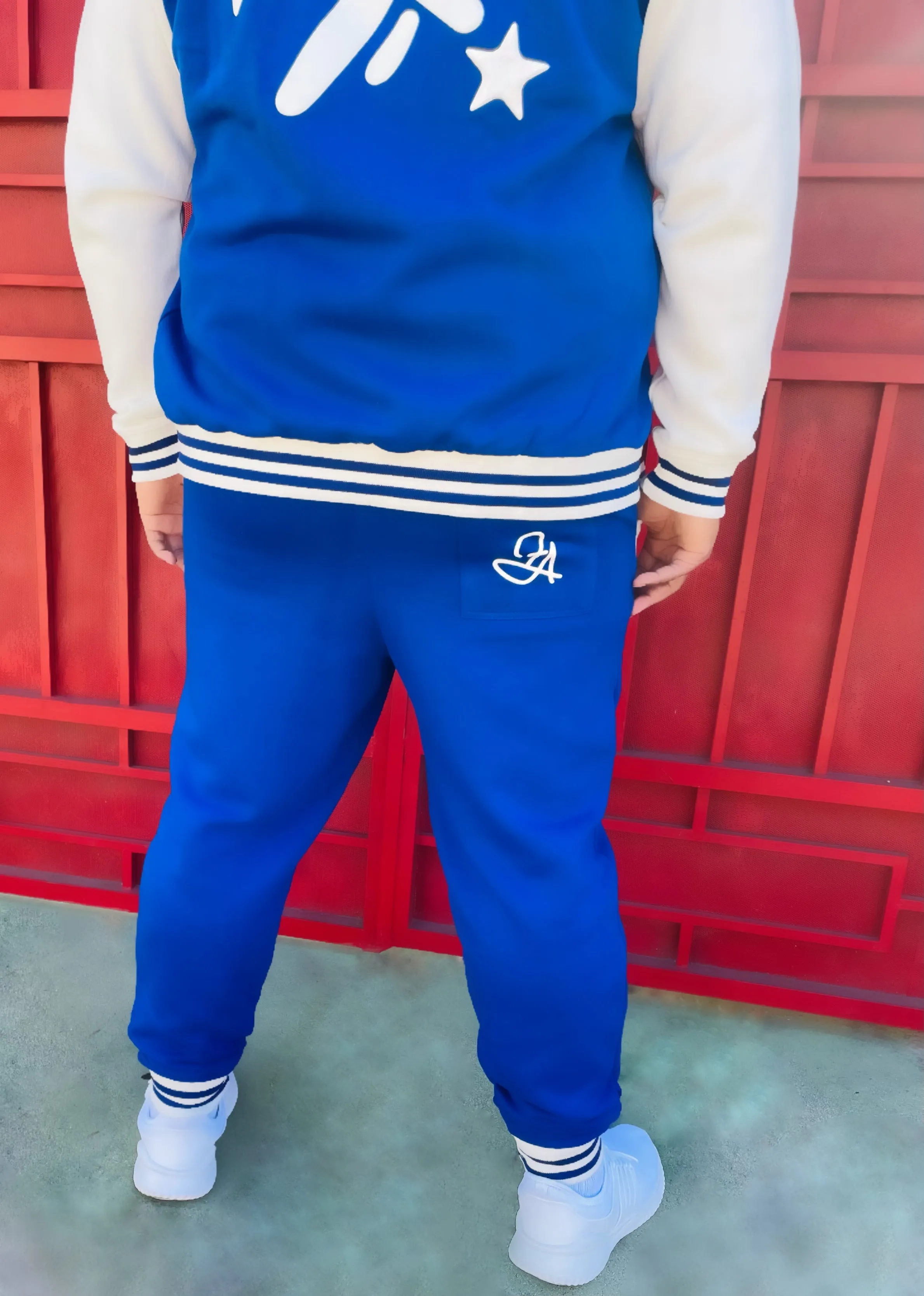 Fallon Aurielle Unisex Signature Sagittarius Zodiac Jacket Jogging Set (Royal Blue & White)