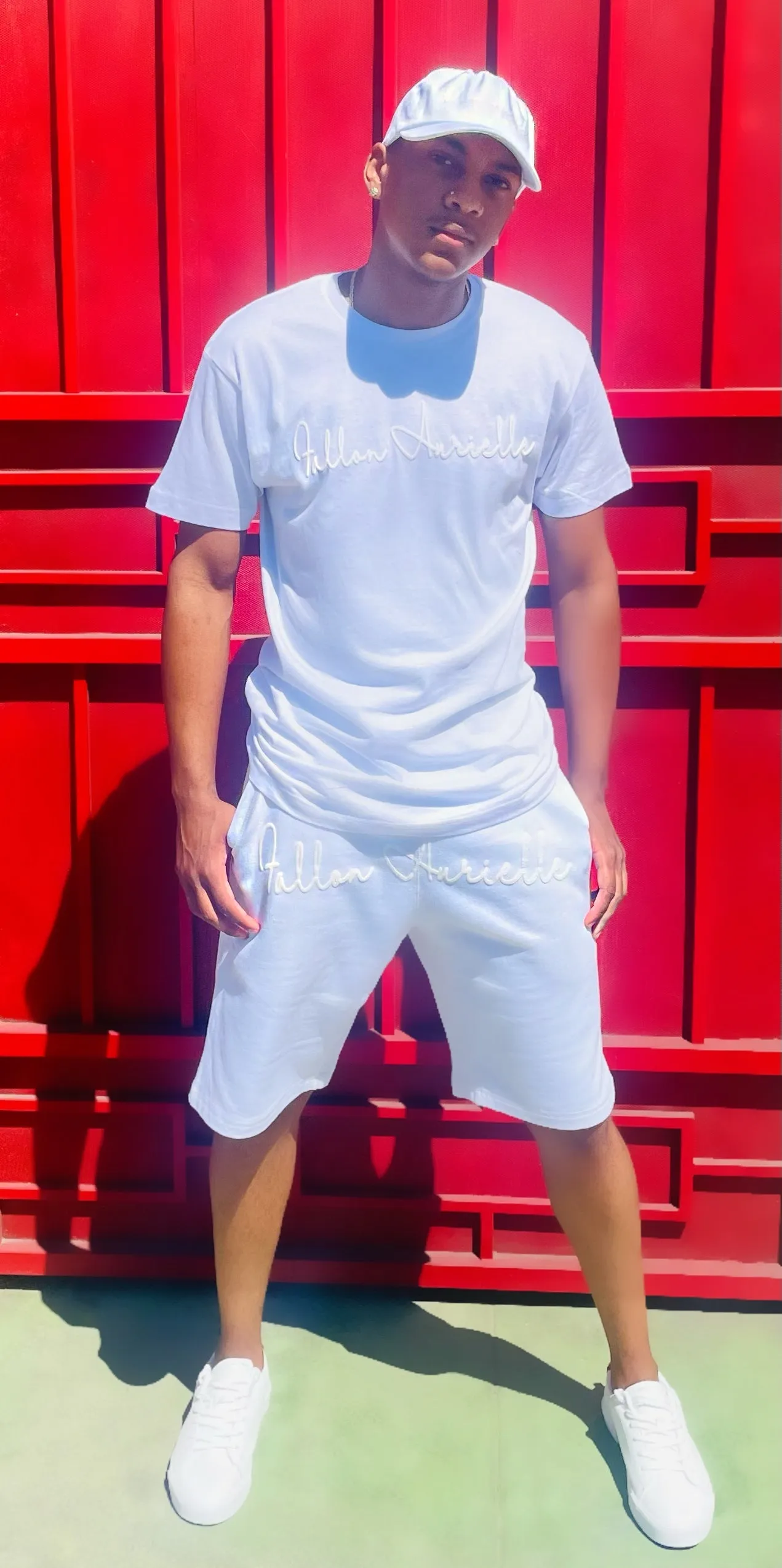 Fallon Aurielle Unisex Signature Shorts (White On White)