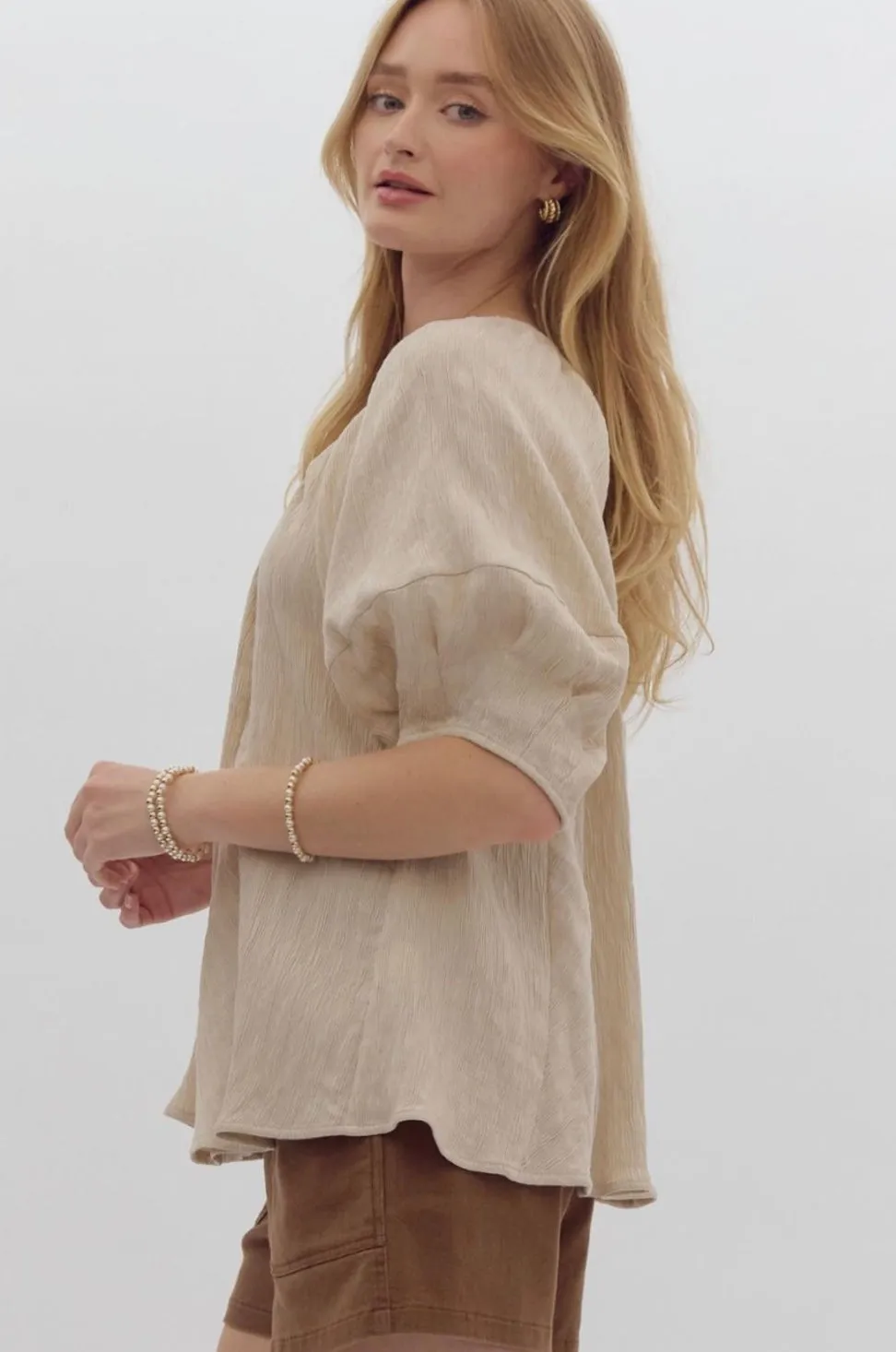Flowy Peasant Top - Almond