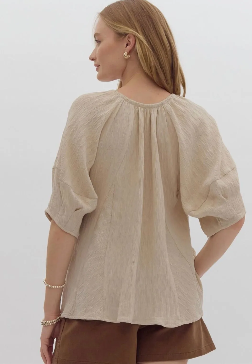 Flowy Peasant Top - Almond
