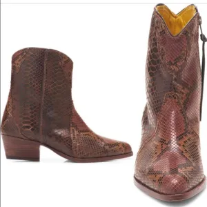 Free People New Frontier Western Booties in Snakeskin Leather