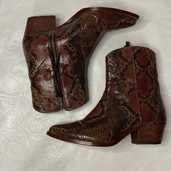 Free People New Frontier Western Booties in Snakeskin Leather