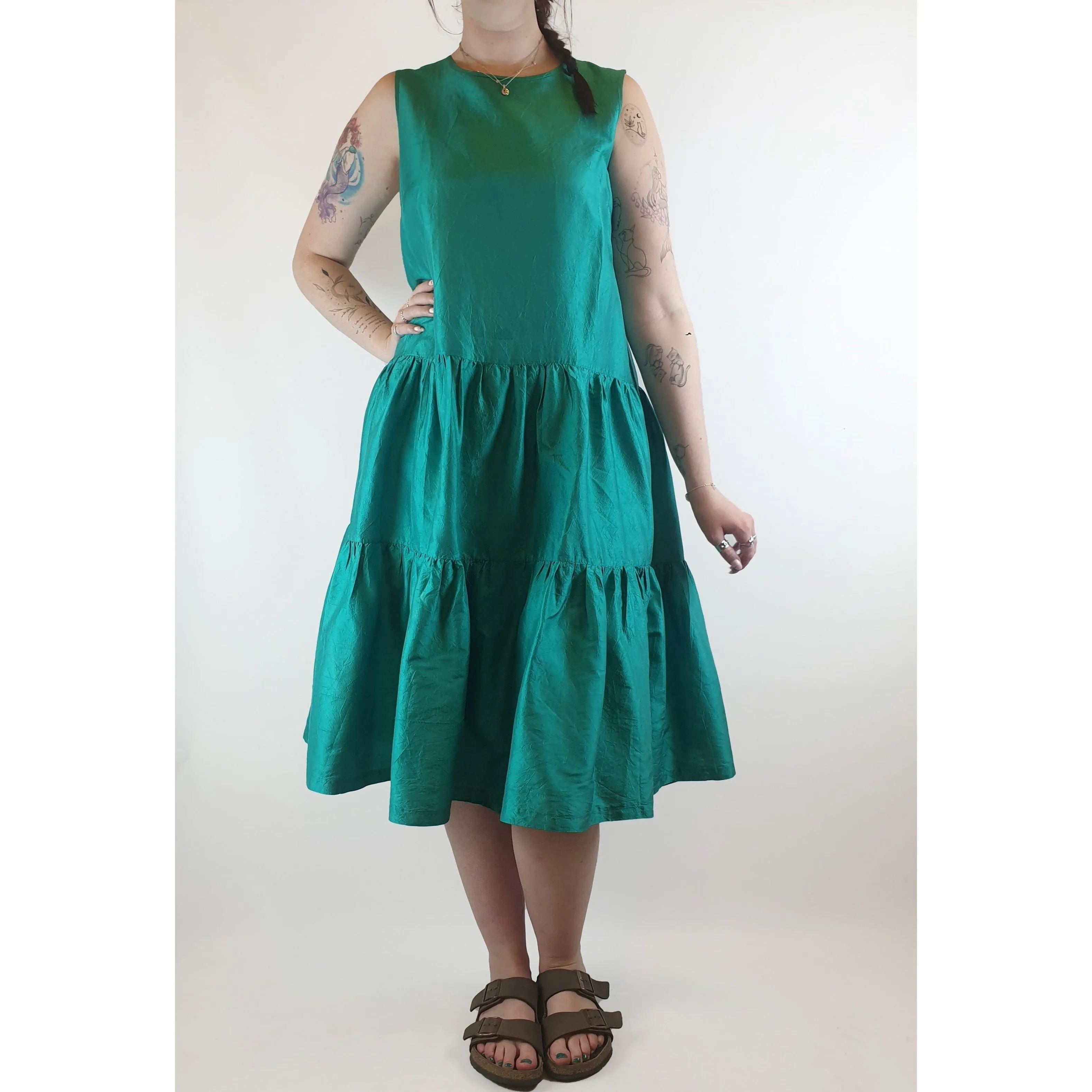 Gorman green 100% silk tiered sleeveless dress size 12