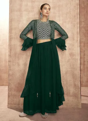 Green Sequin Embroidered Stylish Jacket Style Lehenga