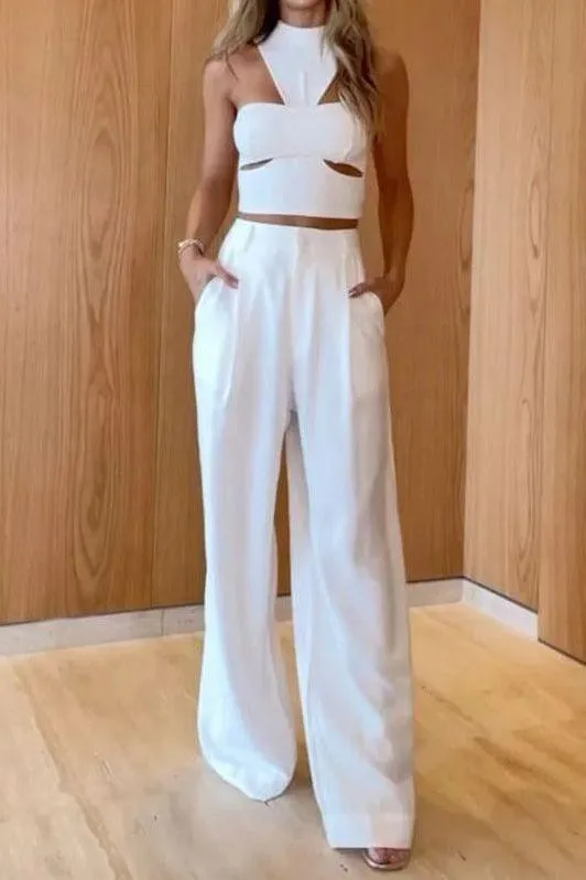 Halter top and wide leg pant set