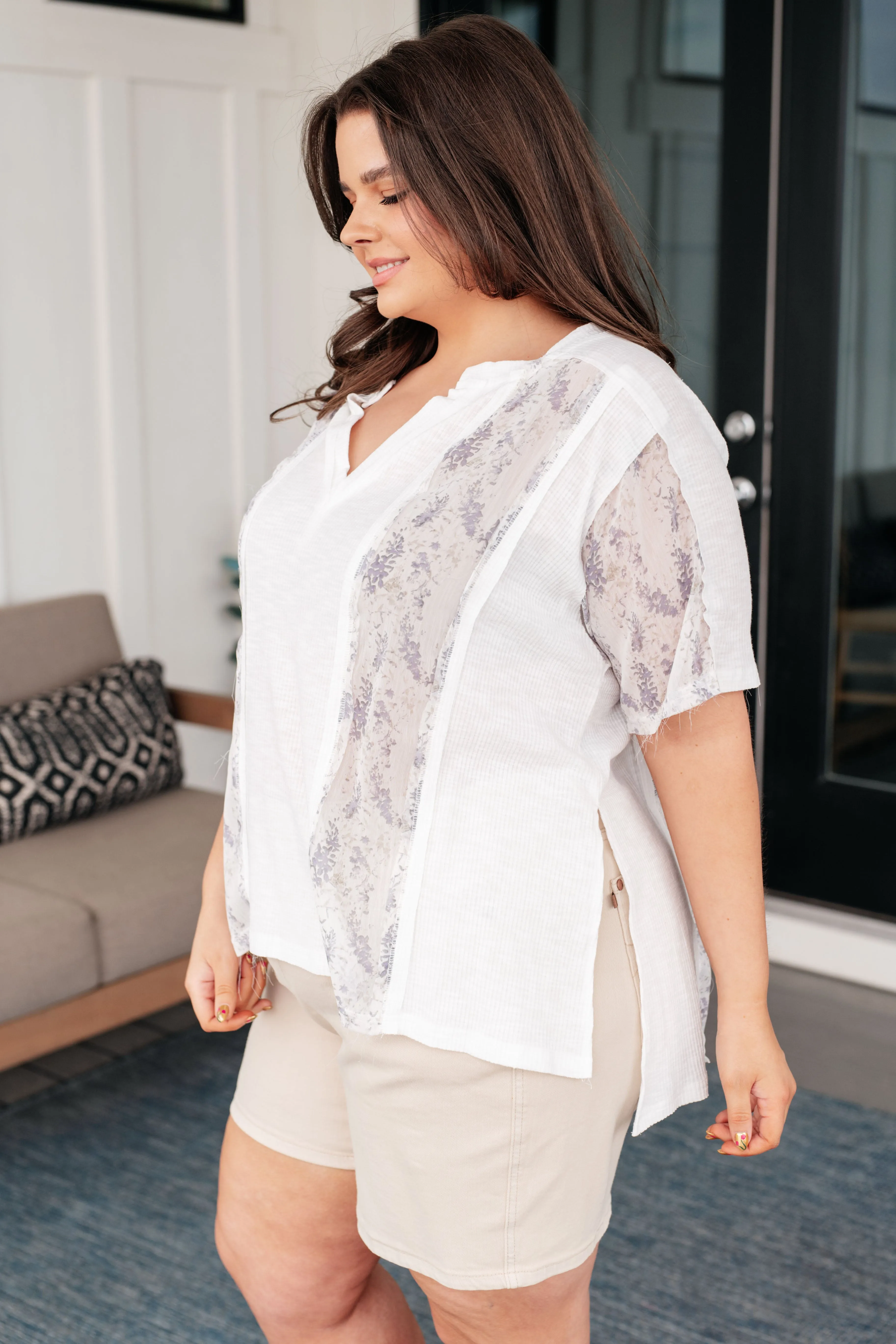 Hazel Blues® |  Mention Me Floral Accent Top in Ivory