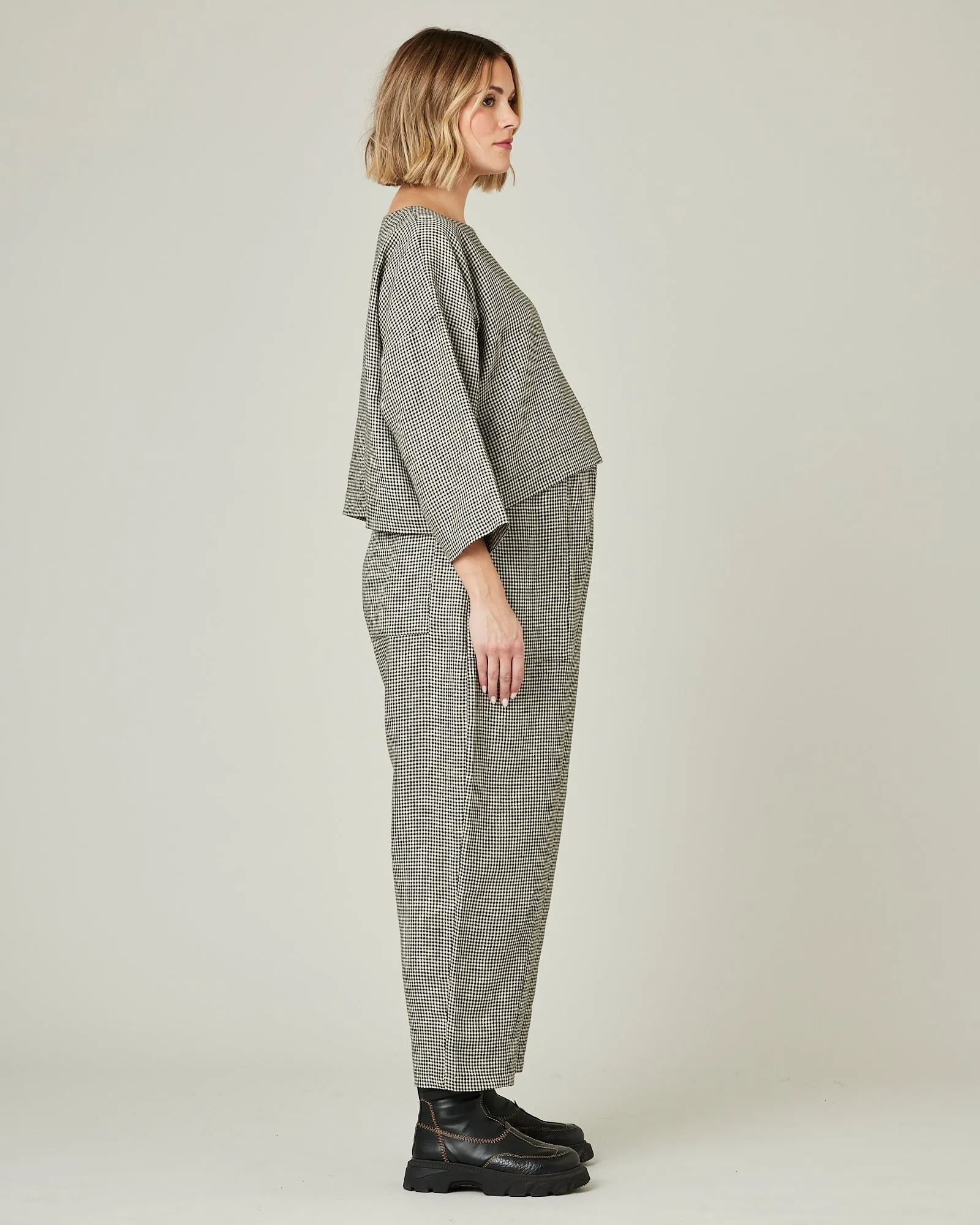 Huxley Black & Stone Micro Gingham Linen Trousers