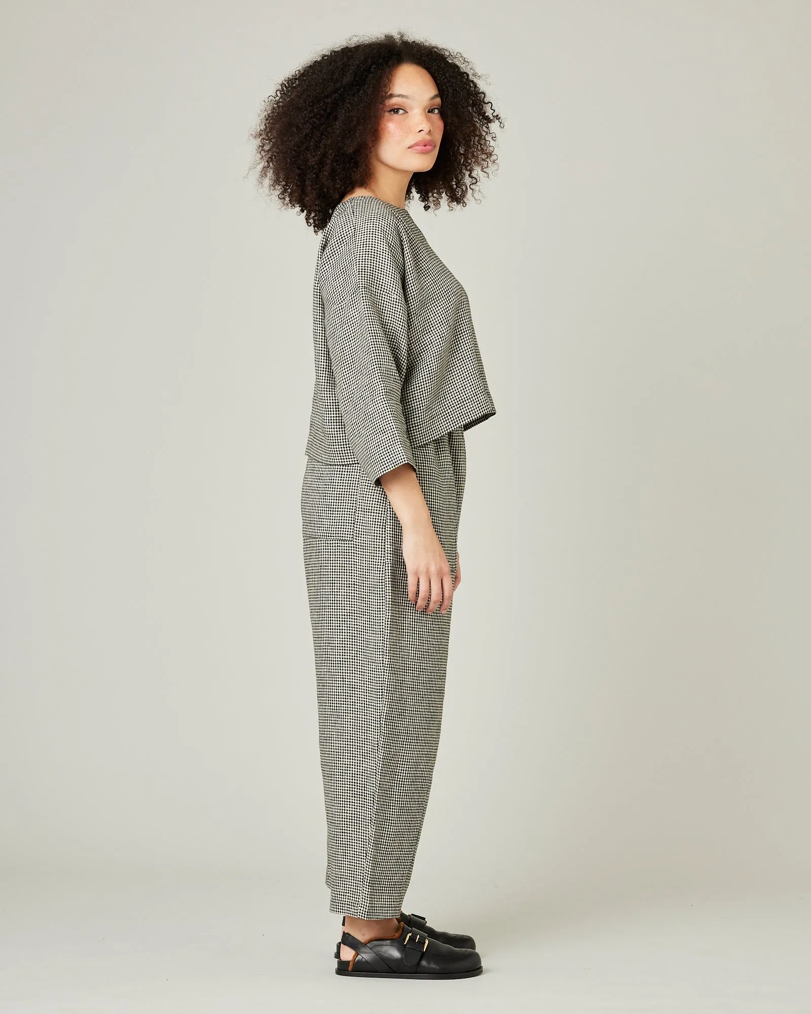 Huxley Black & Stone Micro Gingham Linen Trousers
