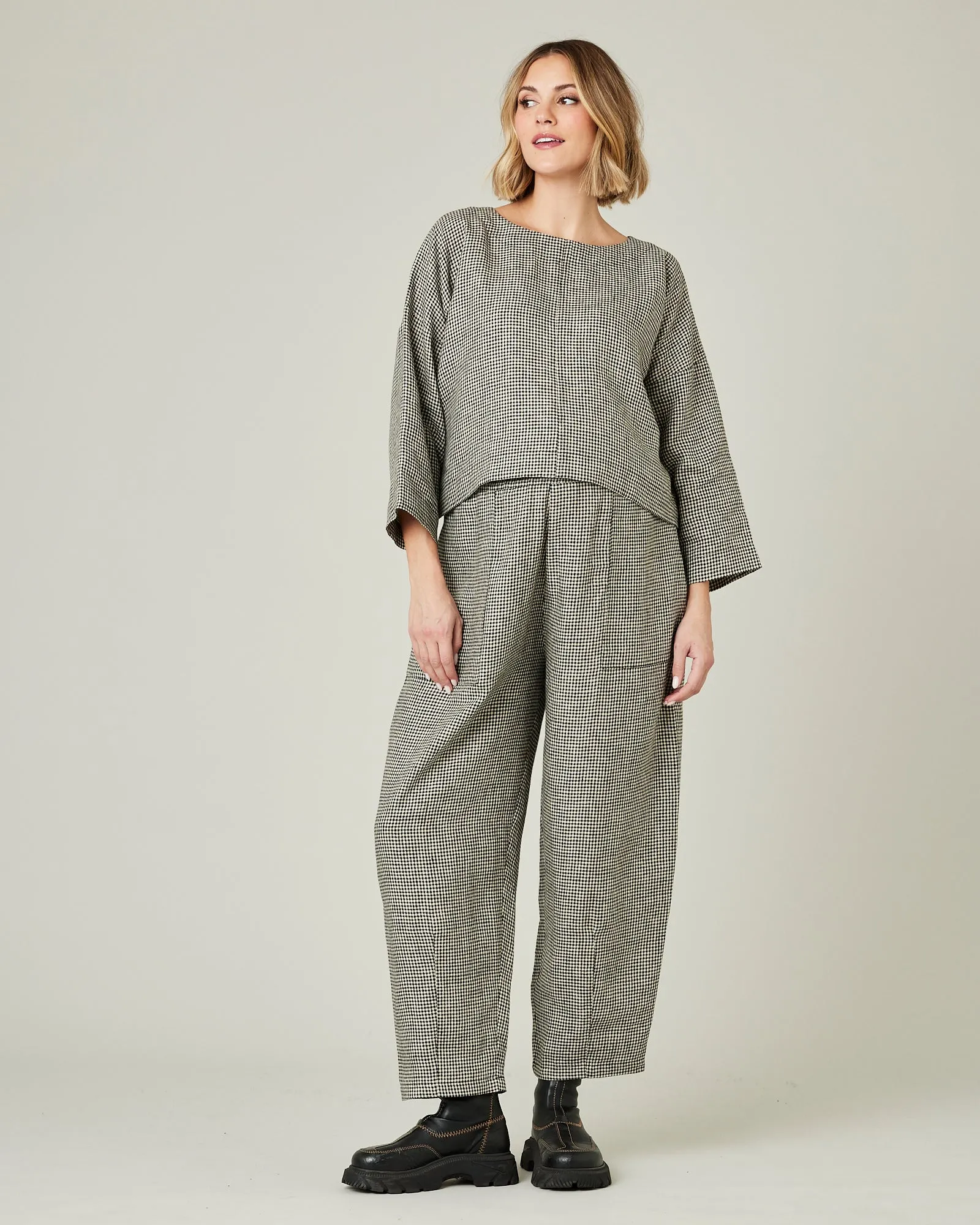 Huxley Black & Stone Micro Gingham Linen Trousers