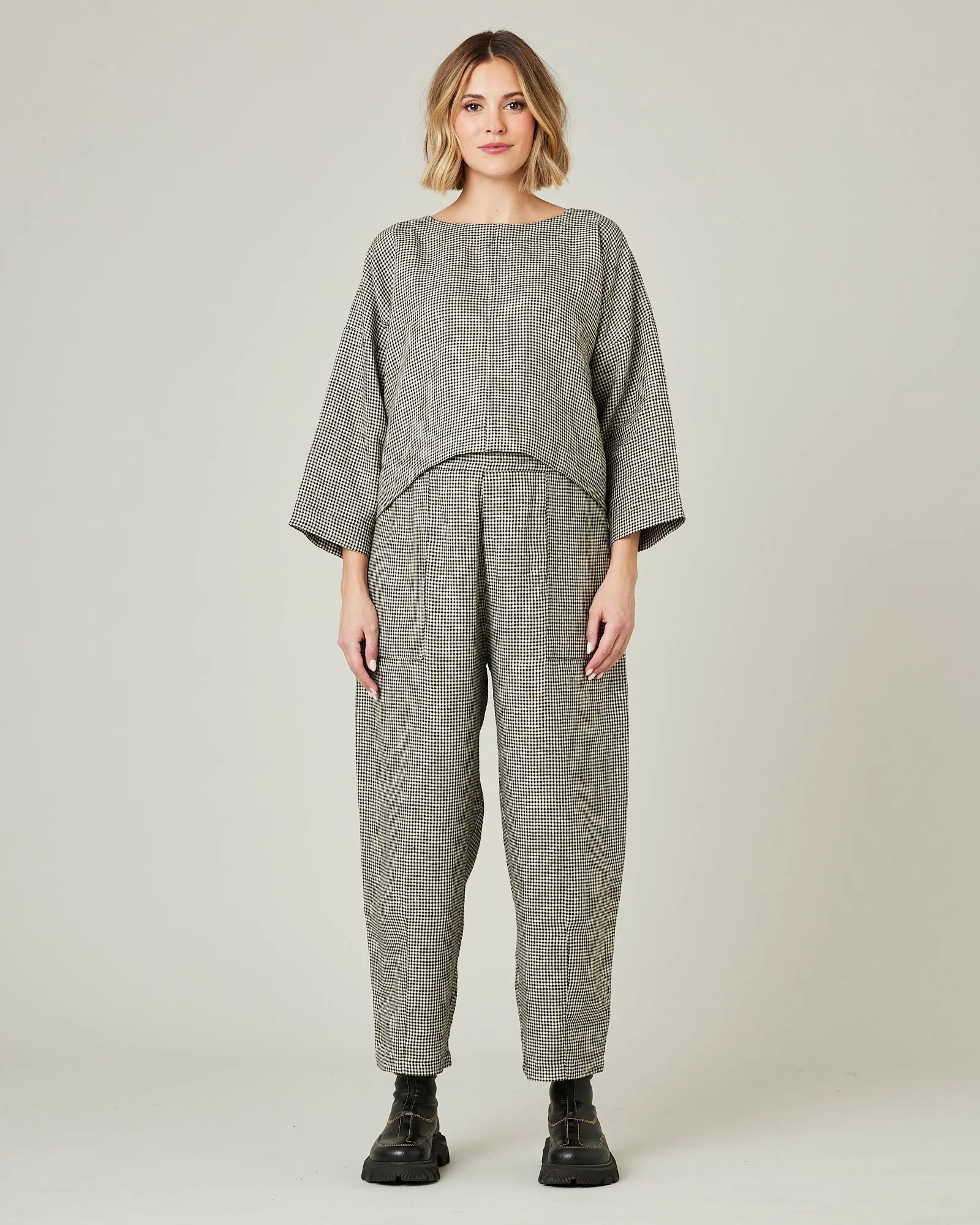 Huxley Black & Stone Micro Gingham Linen Trousers