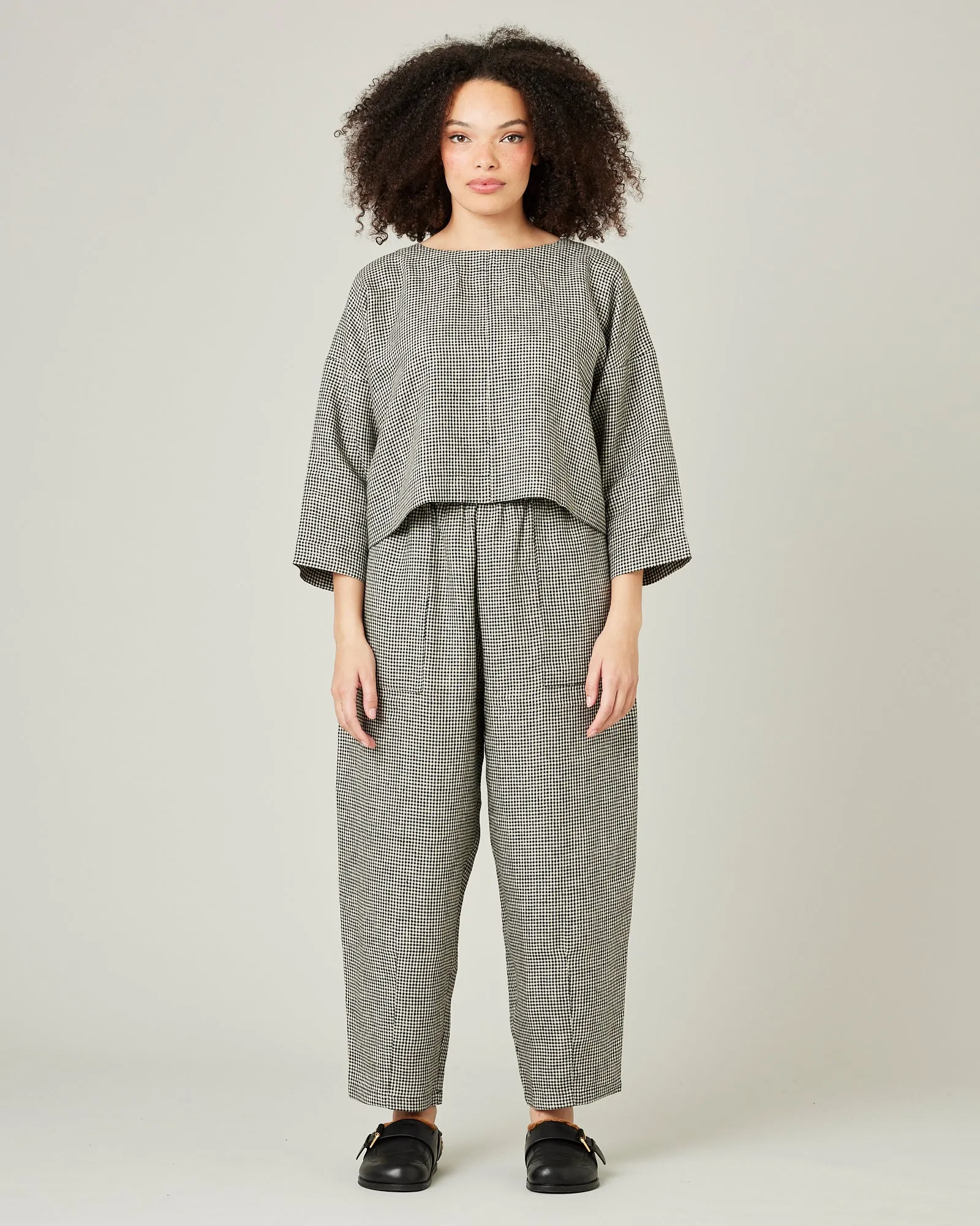 Huxley Black & Stone Micro Gingham Linen Trousers