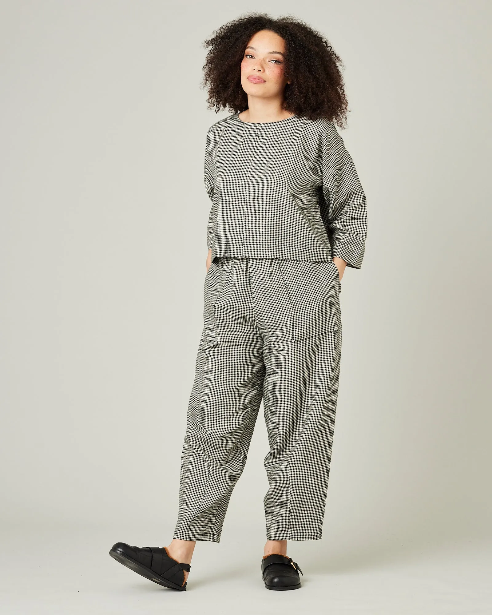 Huxley Black & Stone Micro Gingham Linen Trousers