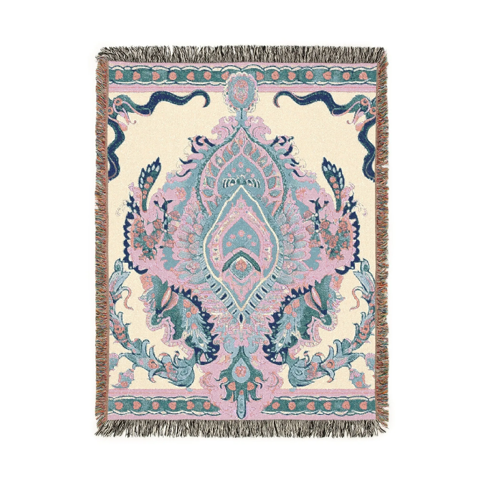 Intricate Floral and Serpentine Woven Blanket