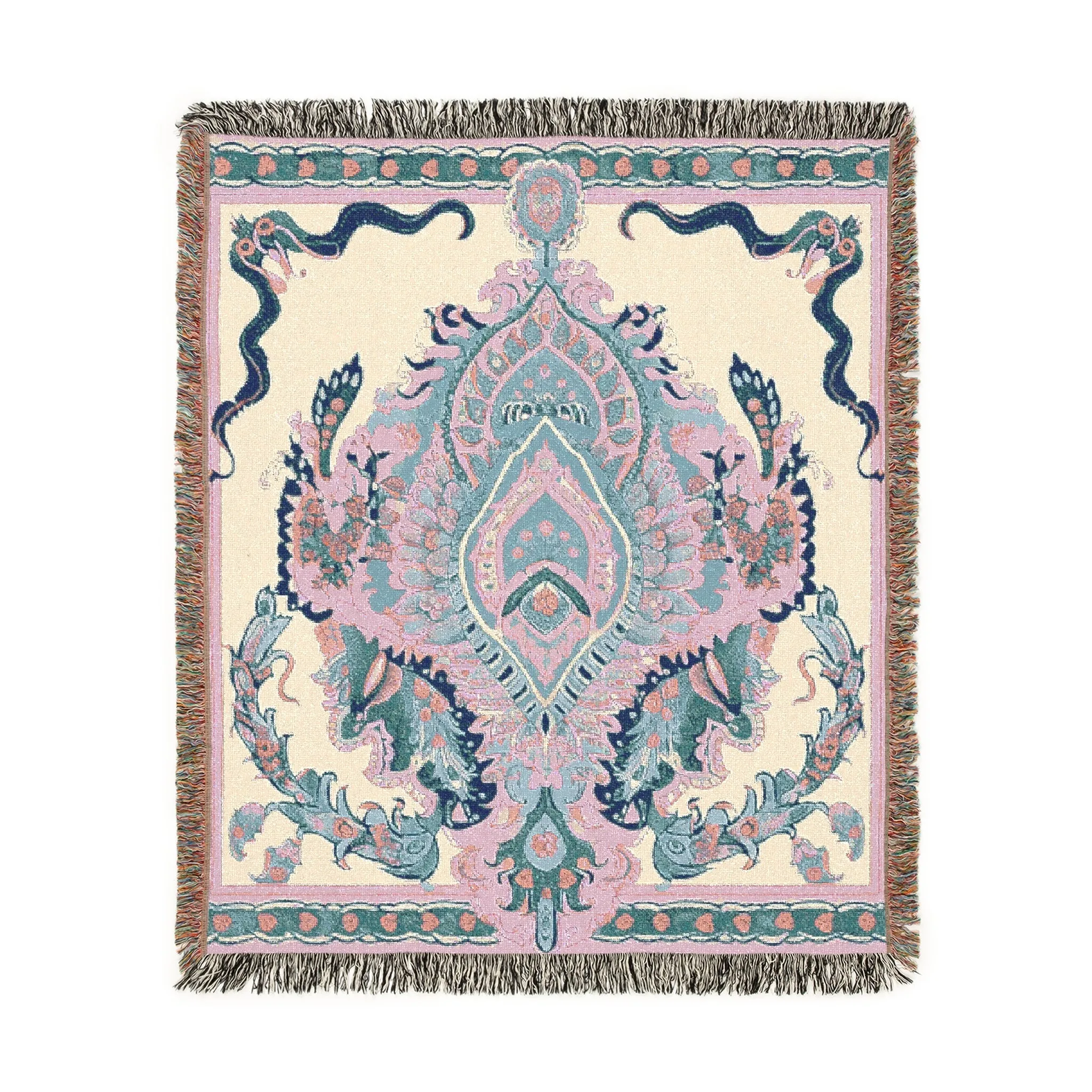 Intricate Floral and Serpentine Woven Blanket