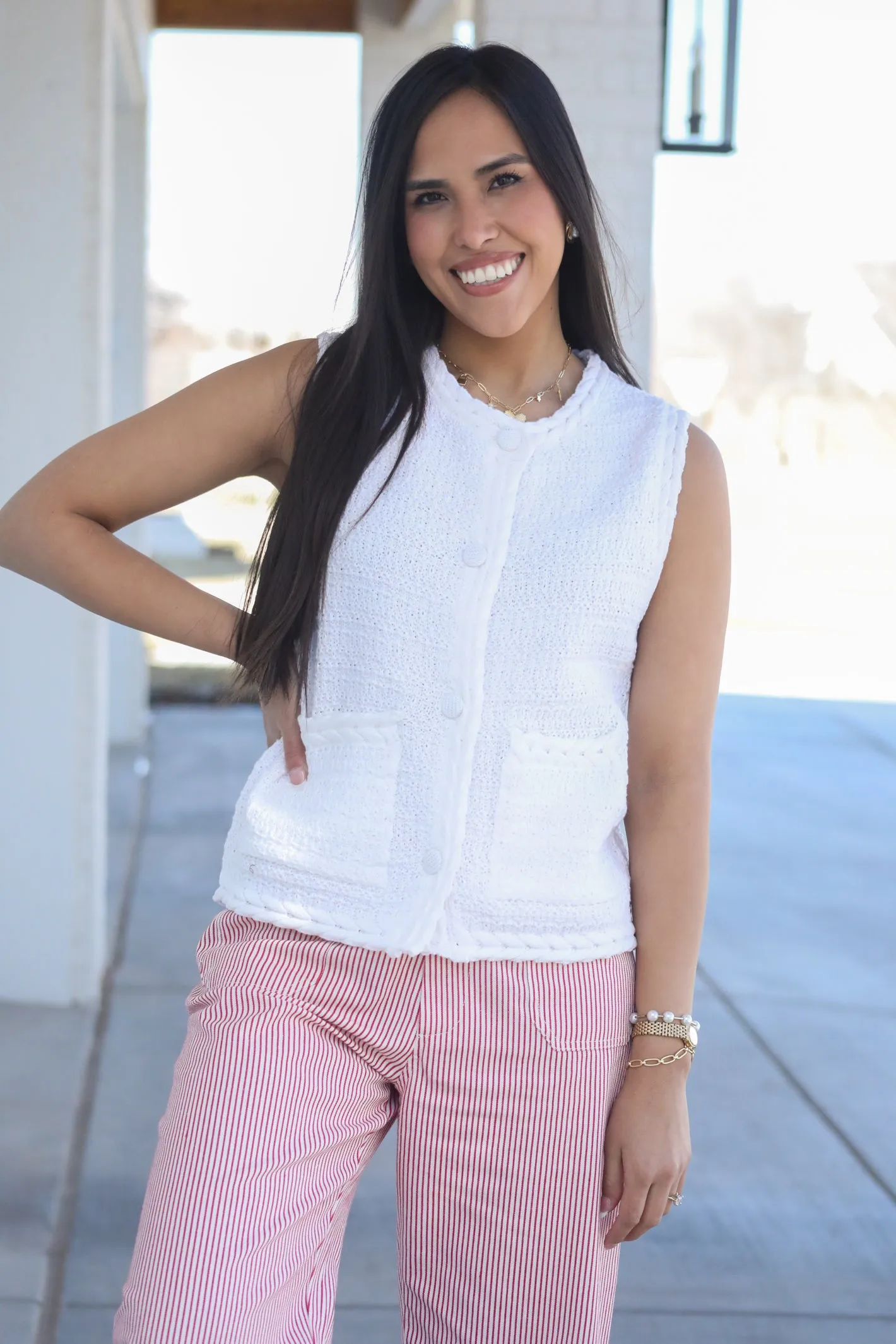 ISLA WOVEN BUTTON VEST
