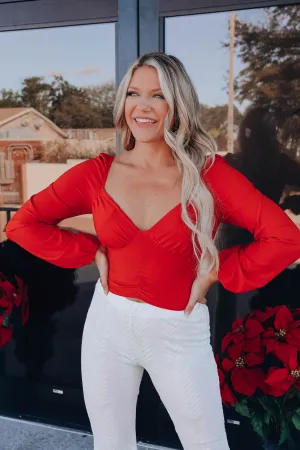 Ivy Ruched Crop Top - Red