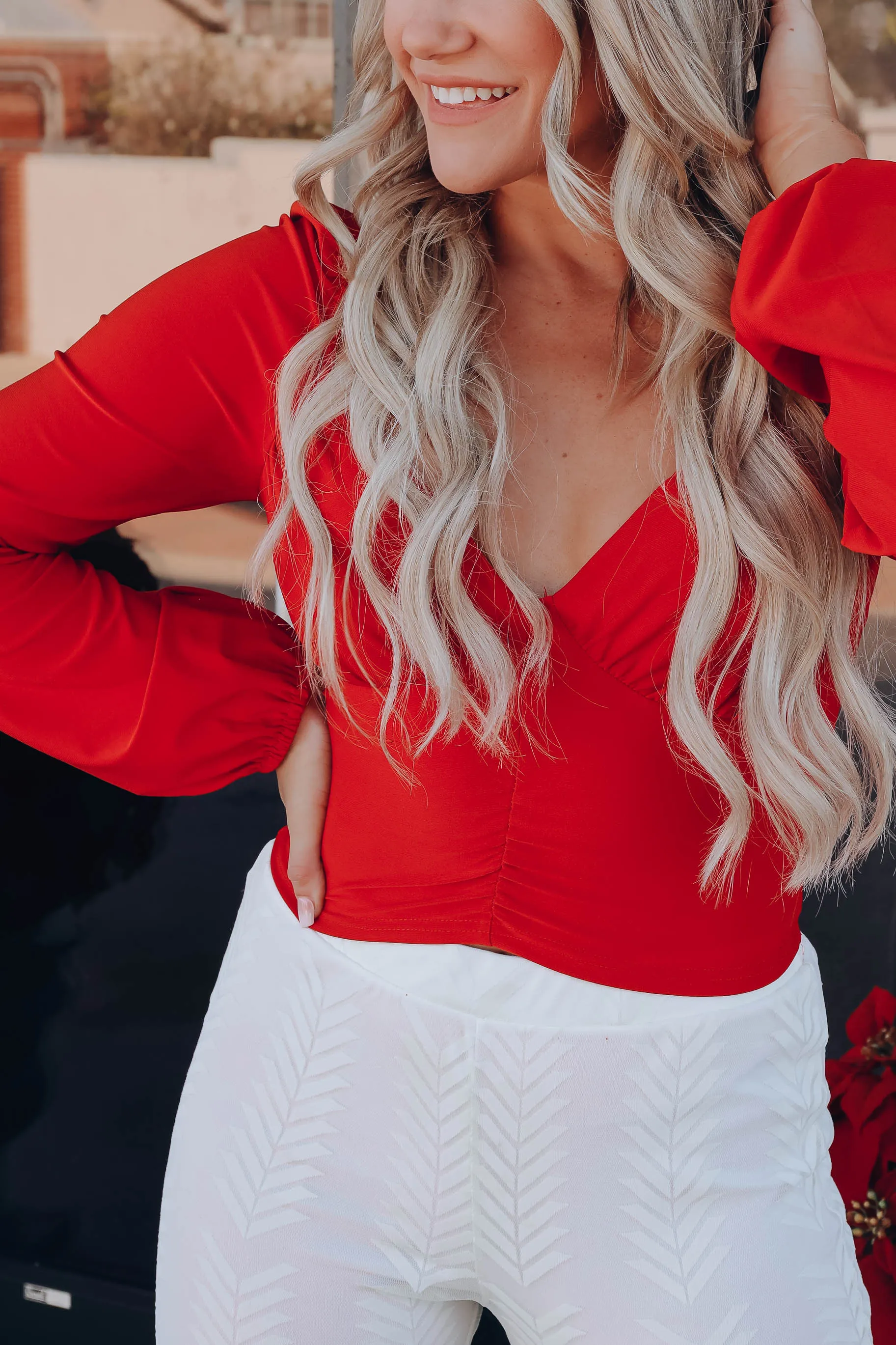 Ivy Ruched Crop Top - Red