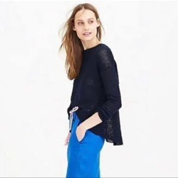 J Crew Sweater Women’s 100% Linen Textured Beach Loose Knit Blue Size Large