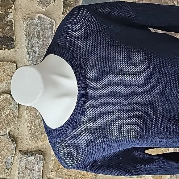 J Crew Sweater Women’s 100% Linen Textured Beach Loose Knit Blue Size Large