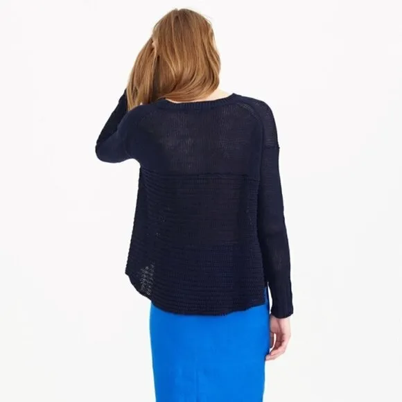 J Crew Sweater Women’s 100% Linen Textured Beach Loose Knit Blue Size Large