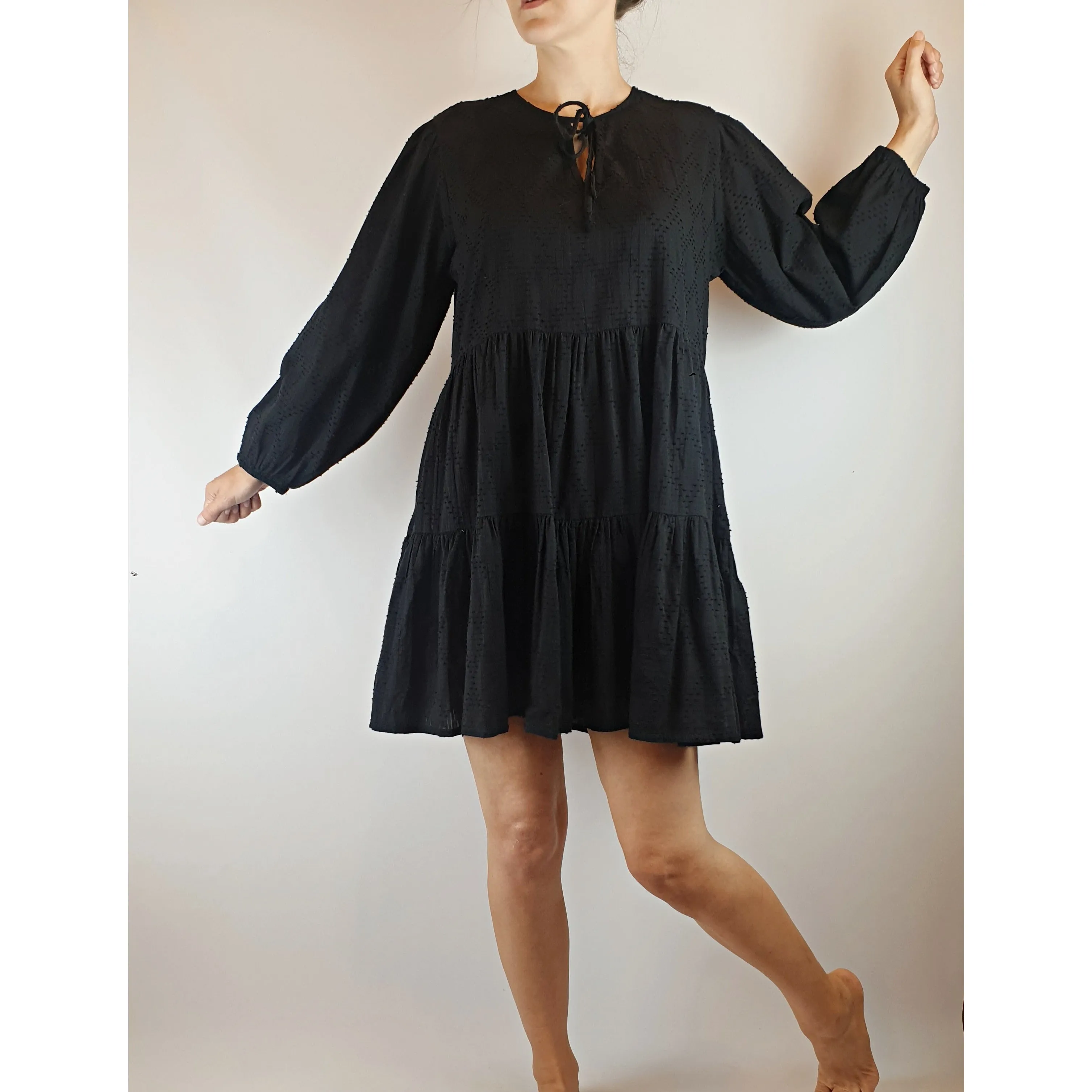 Joop & Gypsy black cotton feel flecked oversize long sleeve dress size 8