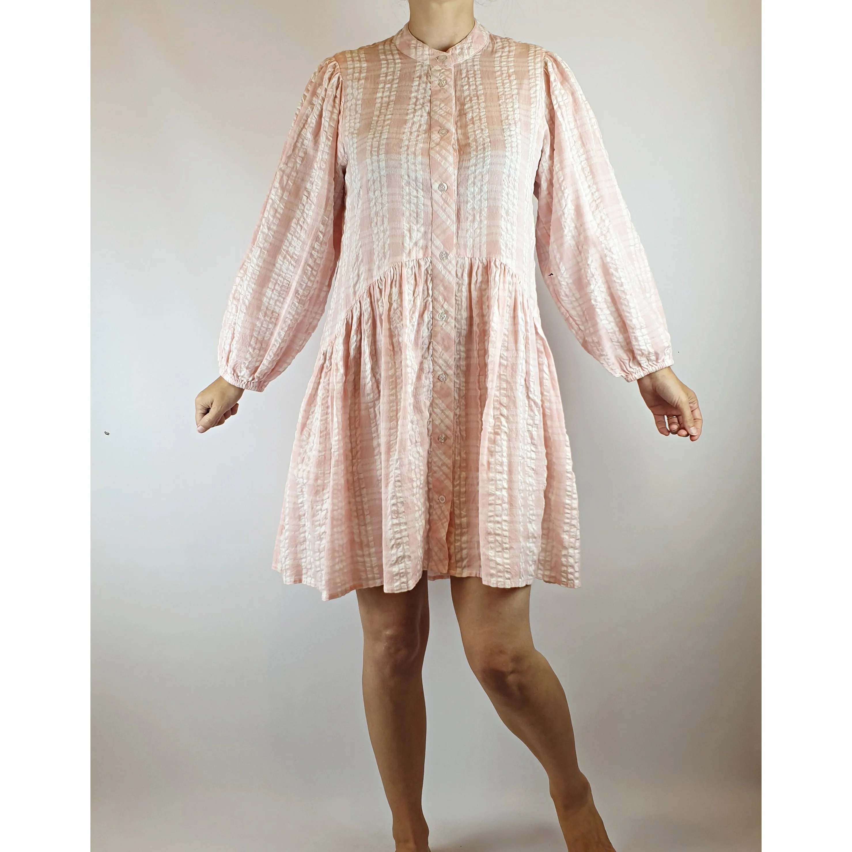 Joop & Gypsy pink and white plaid cotton feel oversize long sleeve dress size 8