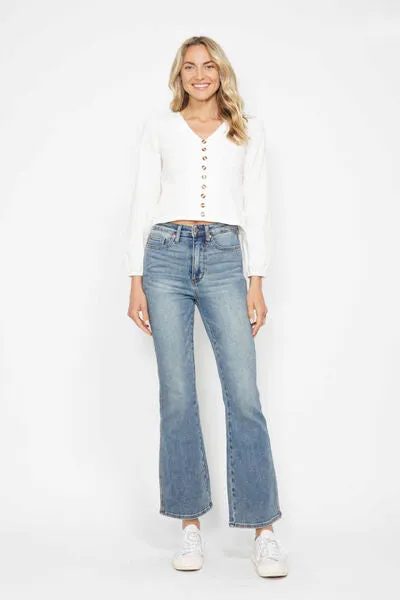 Judy Blue Full Size Tummy Control Back Embroidered Pocketed Bootcut Jeans Plus Size
