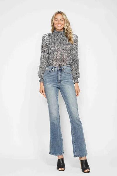 Judy Blue Full Size Tummy Control Back Embroidered Pocketed Bootcut Jeans Plus Size