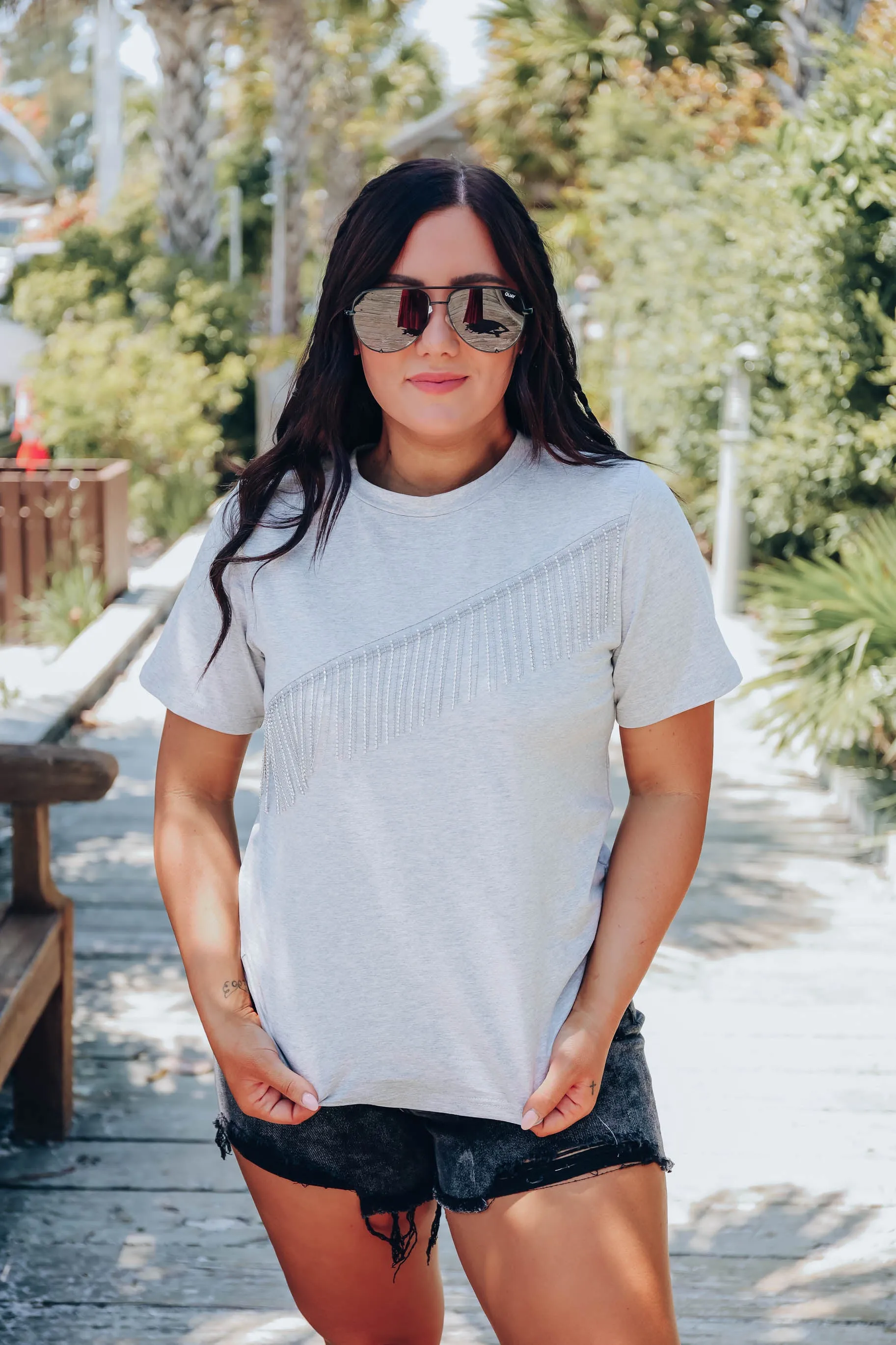 Just Sparkle Rhinestone Tee - Grey