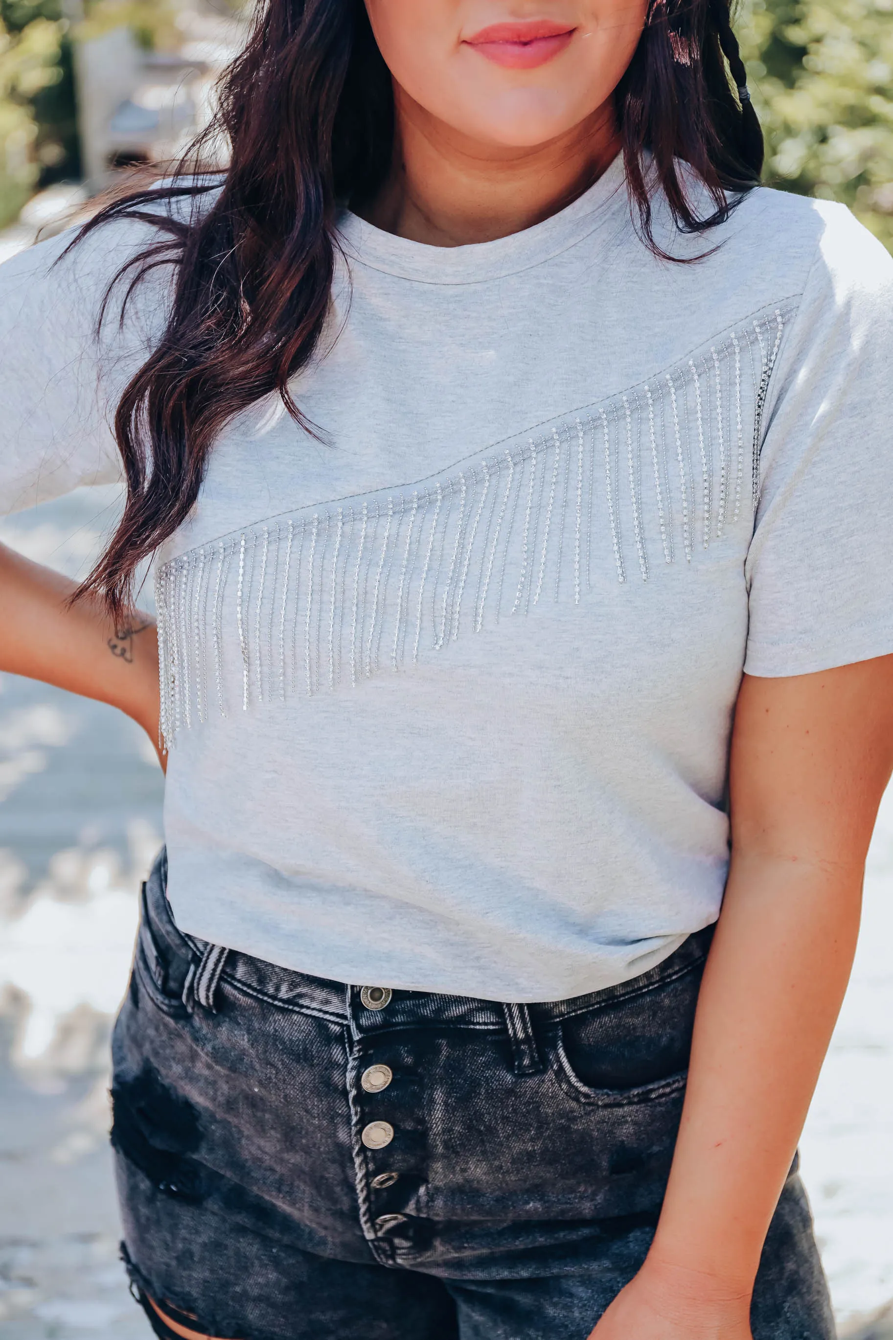 Just Sparkle Rhinestone Tee - Grey