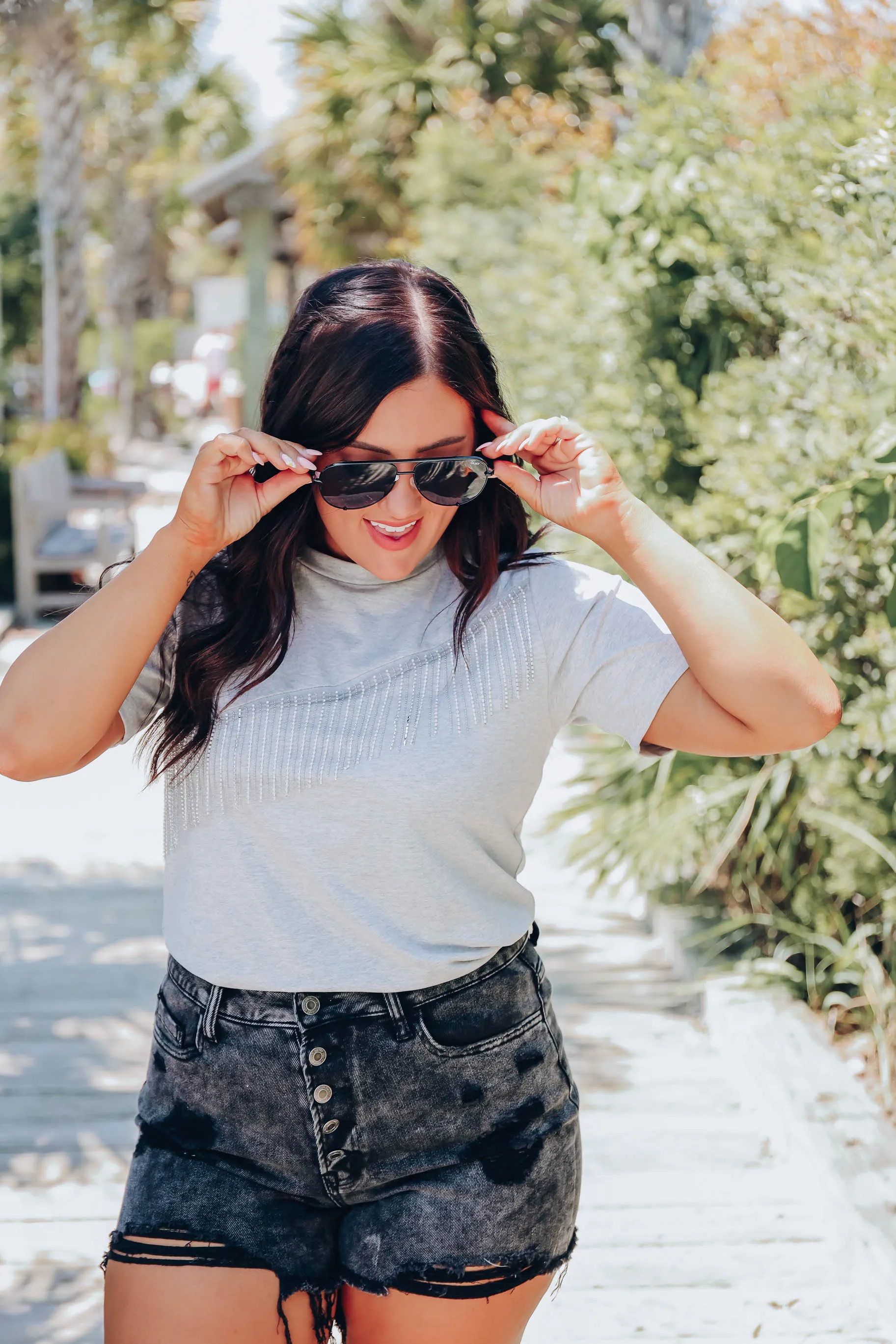 Just Sparkle Rhinestone Tee - Grey