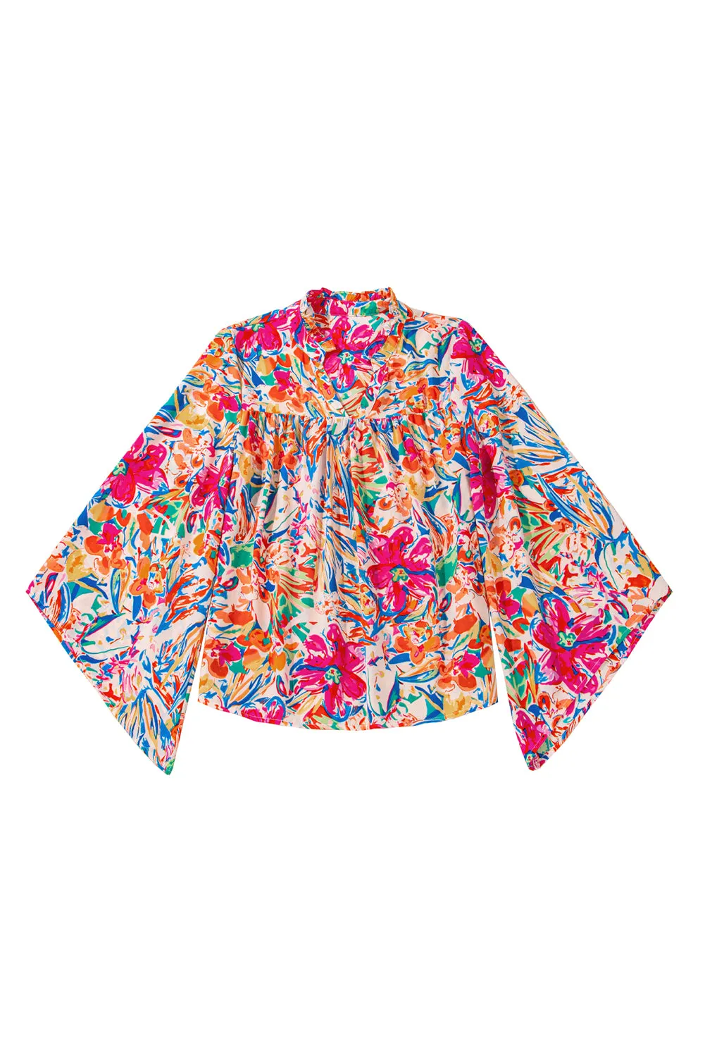 KaleaBoutique Stylish Floral Print Bell Sleeve V Neck Blouse