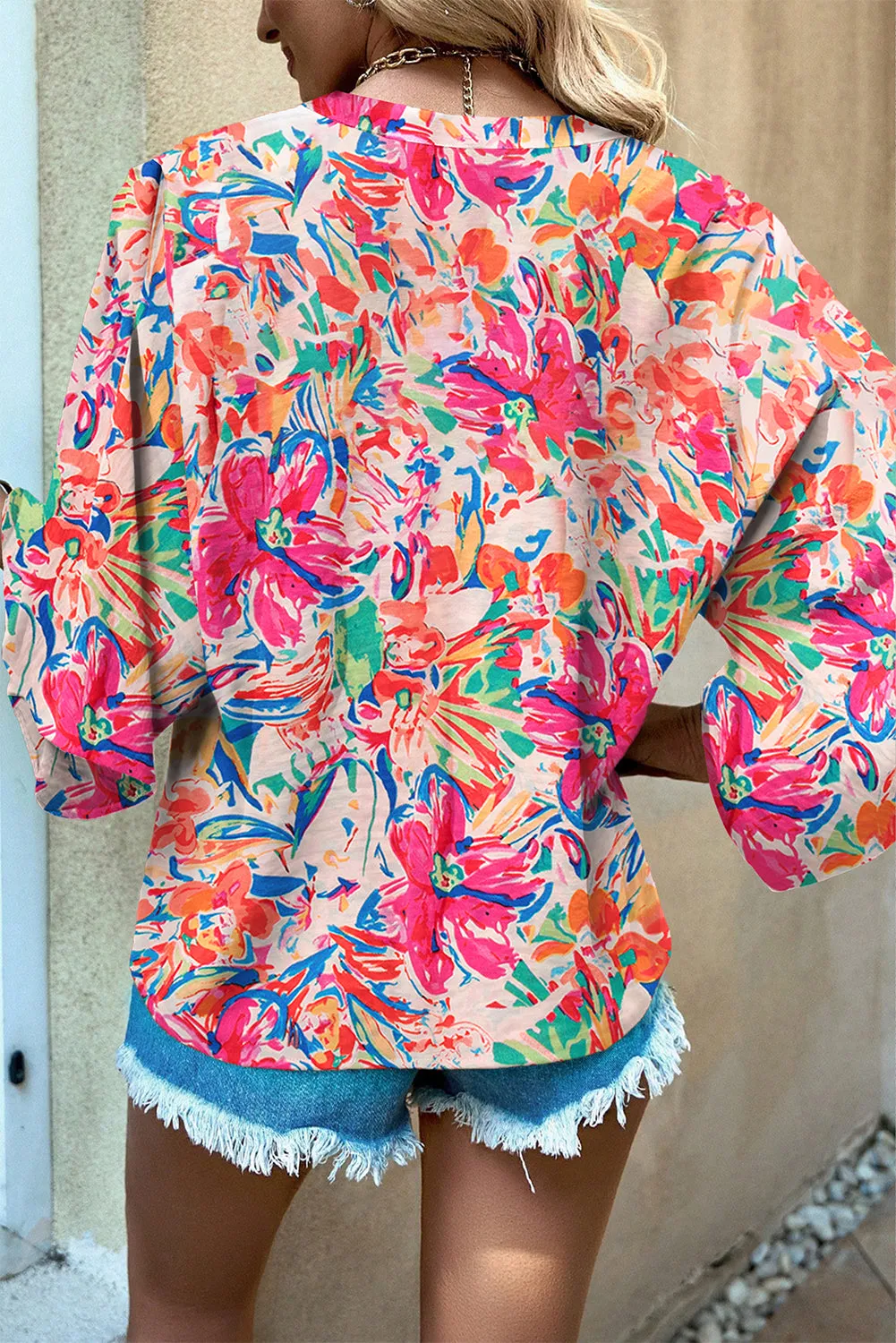 KaleaBoutique Stylish Floral Print Bell Sleeve V Neck Blouse