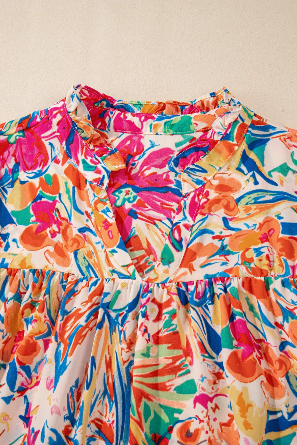 KaleaBoutique Stylish Floral Print Bell Sleeve V Neck Blouse