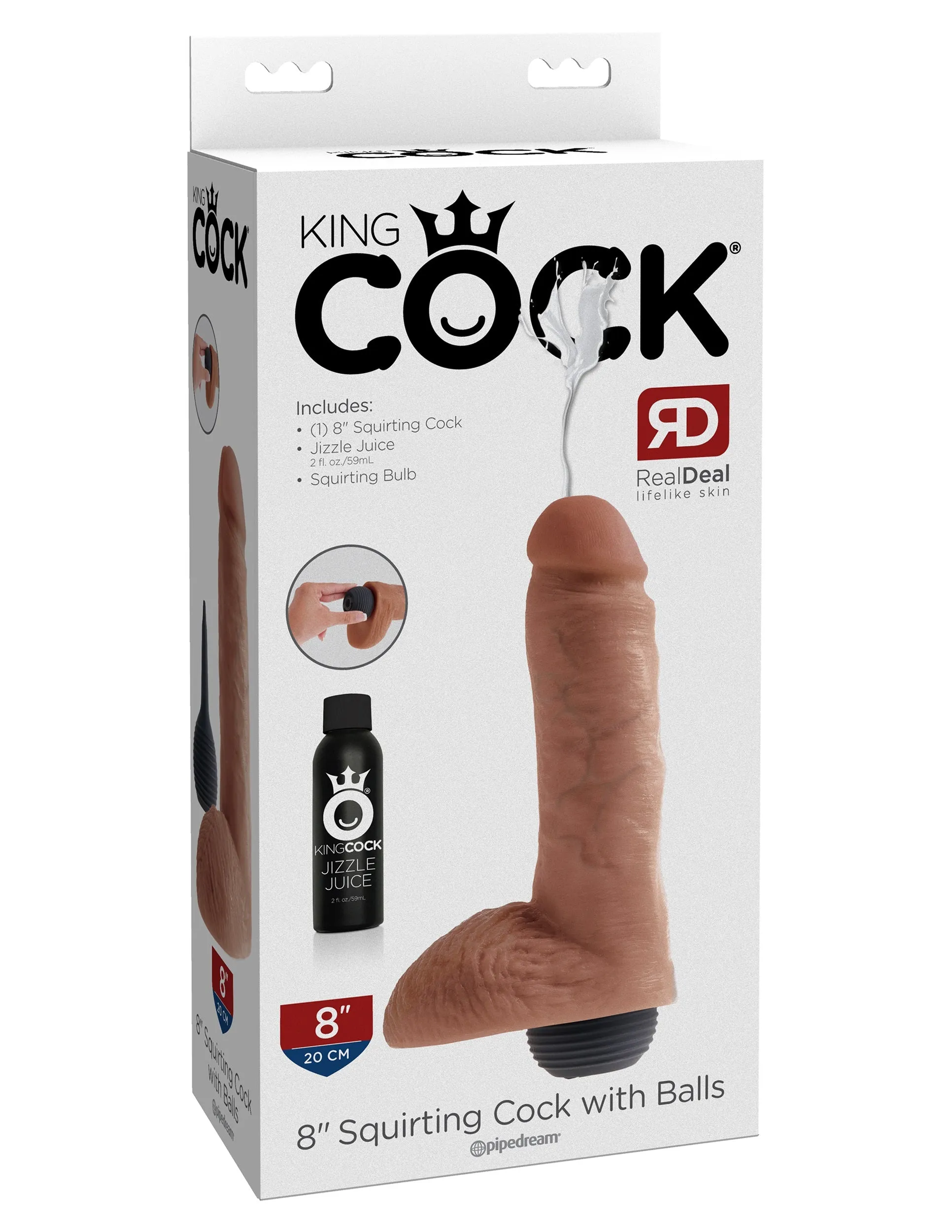 King Cock 8" Squirting Cock With Balls -Tan